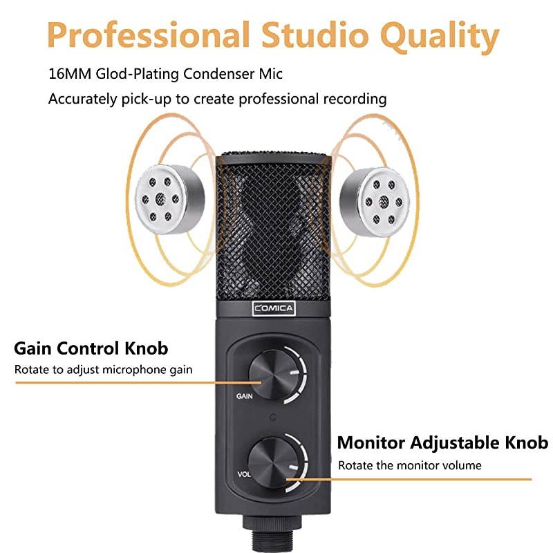 STM-USB Versatile Cardioid Condenser Microphone for Smartphone Computer Laptop, USB/USB C Studio Recording Microphone for Live-Streaming Podcasting Gaming Vocal Online Course