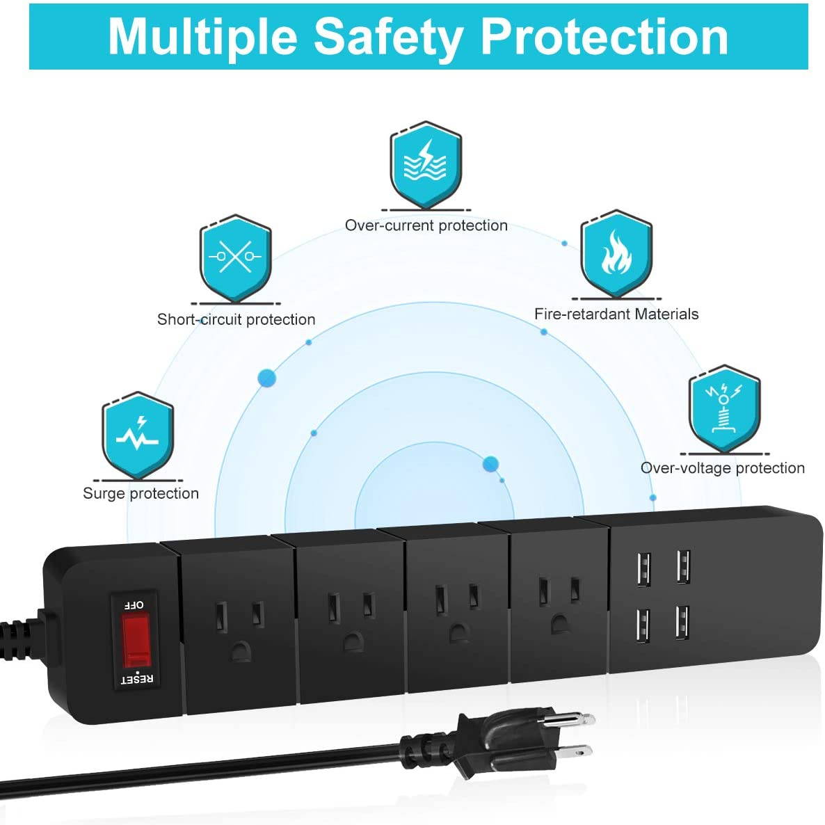 Power Strip with USB, Duvik Surge Protector, 4 Outlet & 5.5Ft Heavy Duty Long Cord, for Home, Office & Nightstand Charging Station- Black