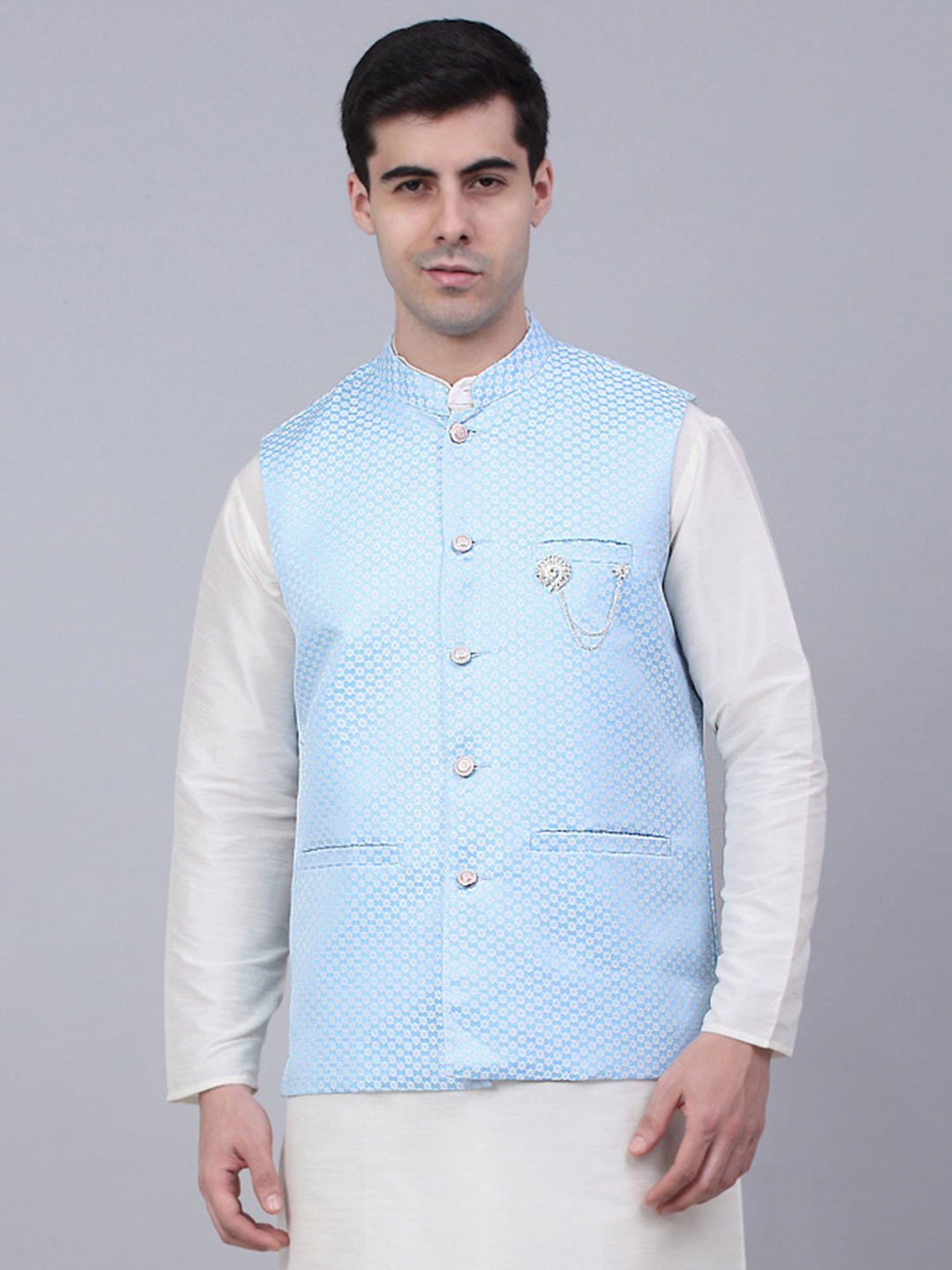 VASTRAMAY Teal Green Regular Fit Printed Nehru Jacket