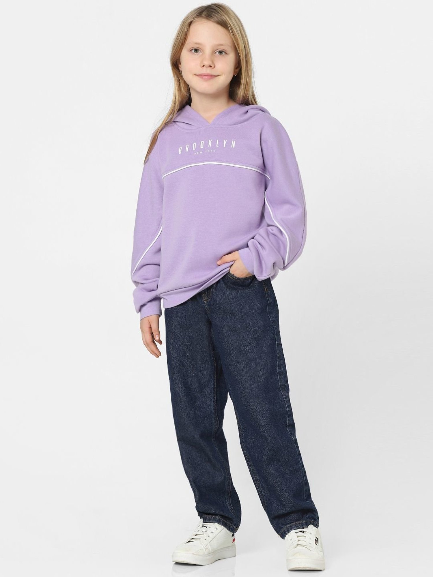 KIDS ONLY Purple & White Printed Full Sleeves Sweatshirt