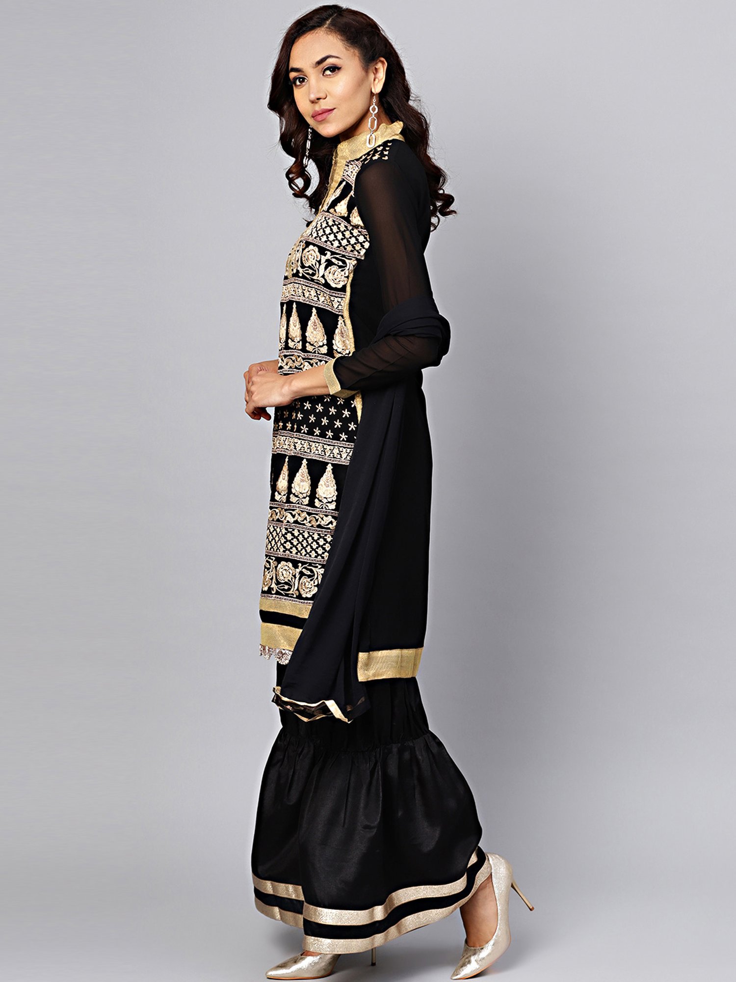 Chhabra 555 Black Embroidered Semi-Stitched Dress Material With Dupatta