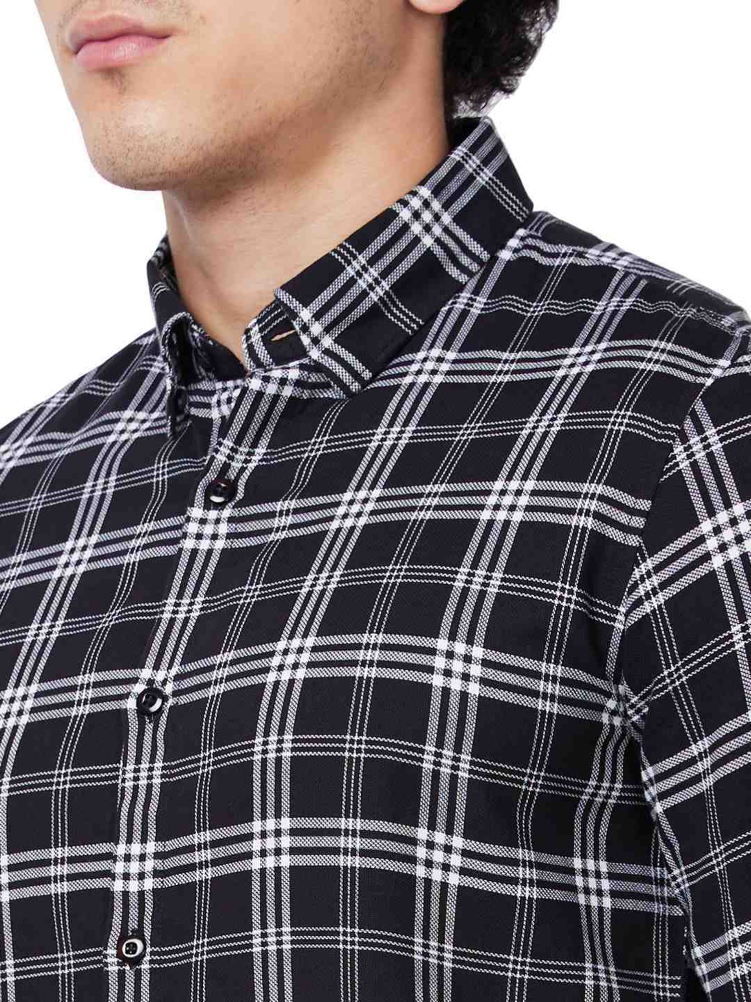 Spykar Black Cotton Regular Fit Checks Shirt