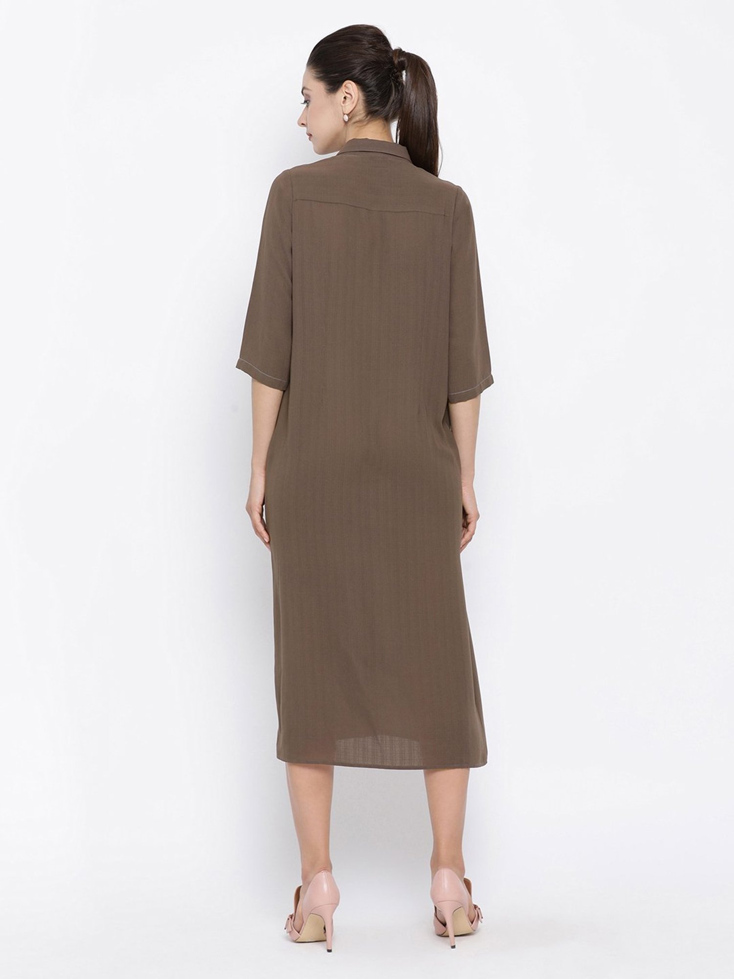 Office & You Dark Brown Below Knee Dress