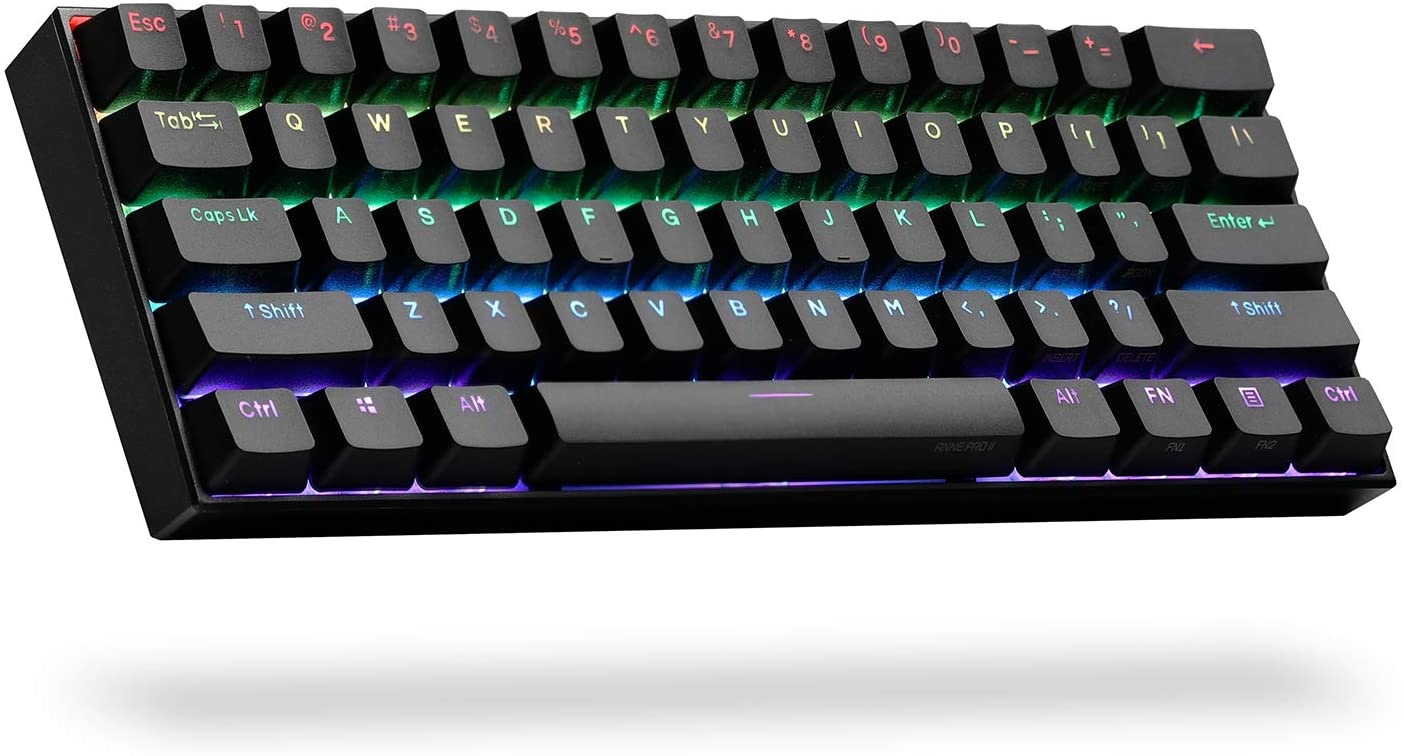 ANNE PRO 2, 60% Wired/Wireless Mechanical Keyboard (Gateron Brown Switch/Black Case) - Full Keys Programmable - True RGB Backlit - Tap Arrow Keys - Double Shot PBT Keycaps - NKRO - 1900mAh Battery