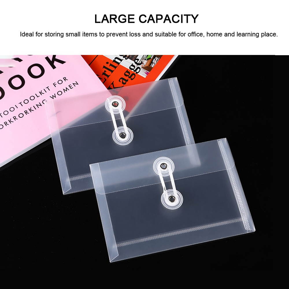 A6 Transparent File Document Bag Pouch Plastic Envelope Mini Storage Organizer with Button & String Tie Clouse for Home Office School Use