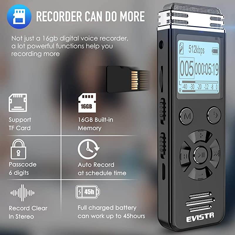 V508 Digital Voice Recorder for Lectures Meetings - Portable Recording Devices with Playback, Line-in, Password, USB Rechargeable&hellip;