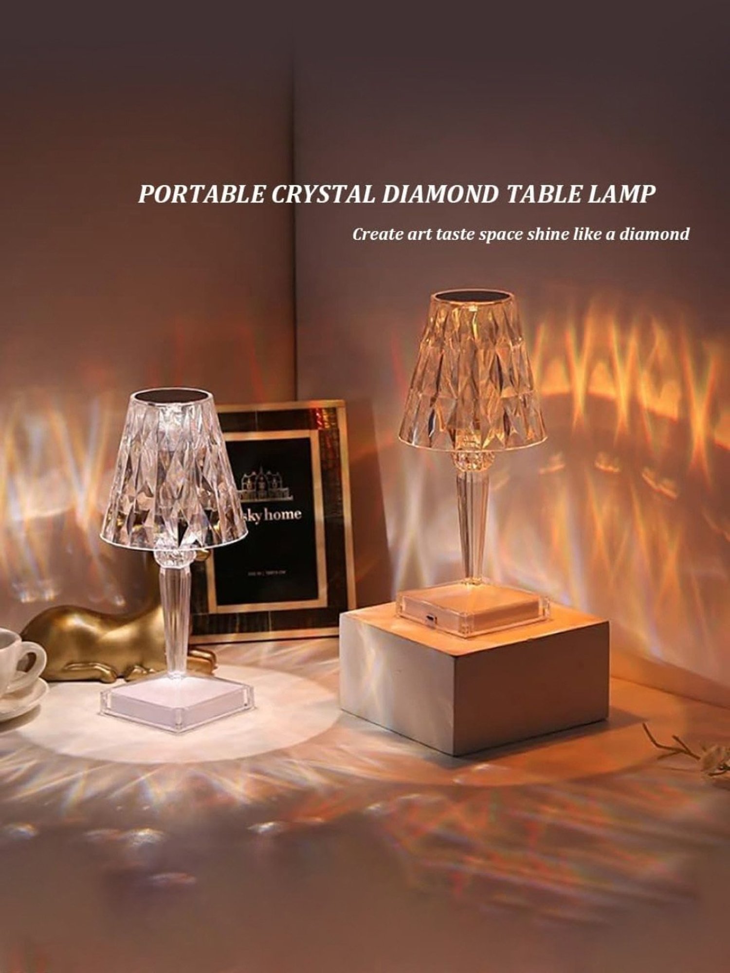 Xergy 3W Crystal Diamond Table Lamp with Touch Control and Usb Rechargeable (Warm white)