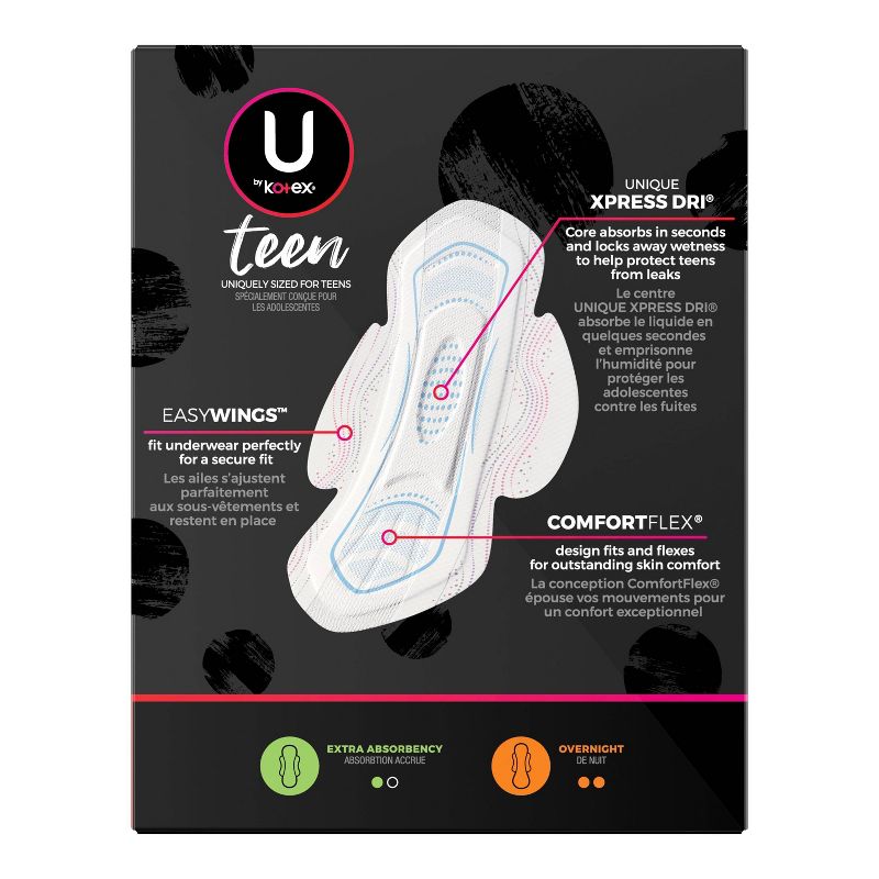 U by Kotex Ultra Thin Teen Feminine Pads with Wings - Extra Absorbency - 28ct