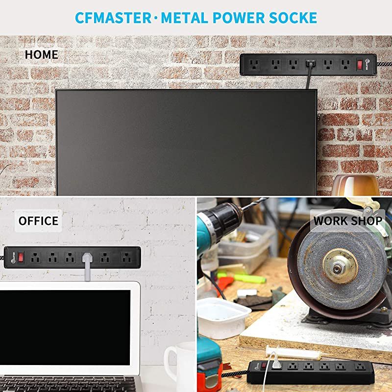 Power Strip Surge Protector with Long Extension Cord 6 feet, 3 Prong, 6 Outlets, 300J, Wall Mountable, Overload Protection Switch ON/Off, Black Heavy Duty Power Extension Cord 6ft Indoor