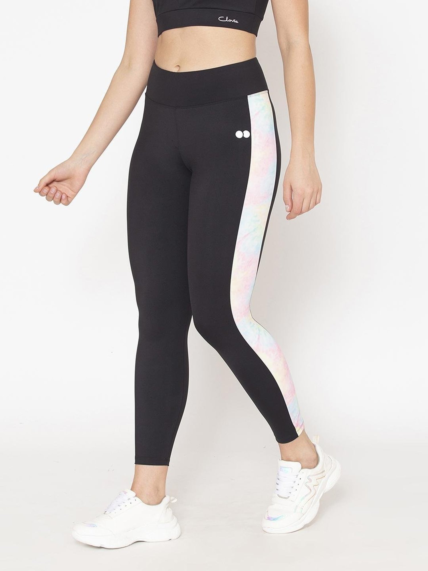 Clovia Black Color Blocked Tights