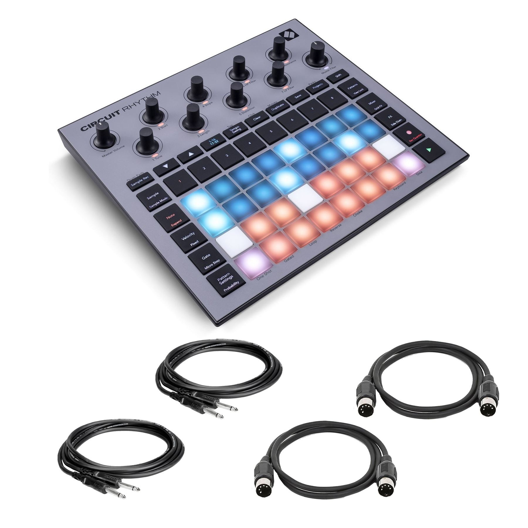 Novation Circuit Rhythm w/ 2 Hosa 1/4" TS Cables & 2 MIDI Cables Bundle