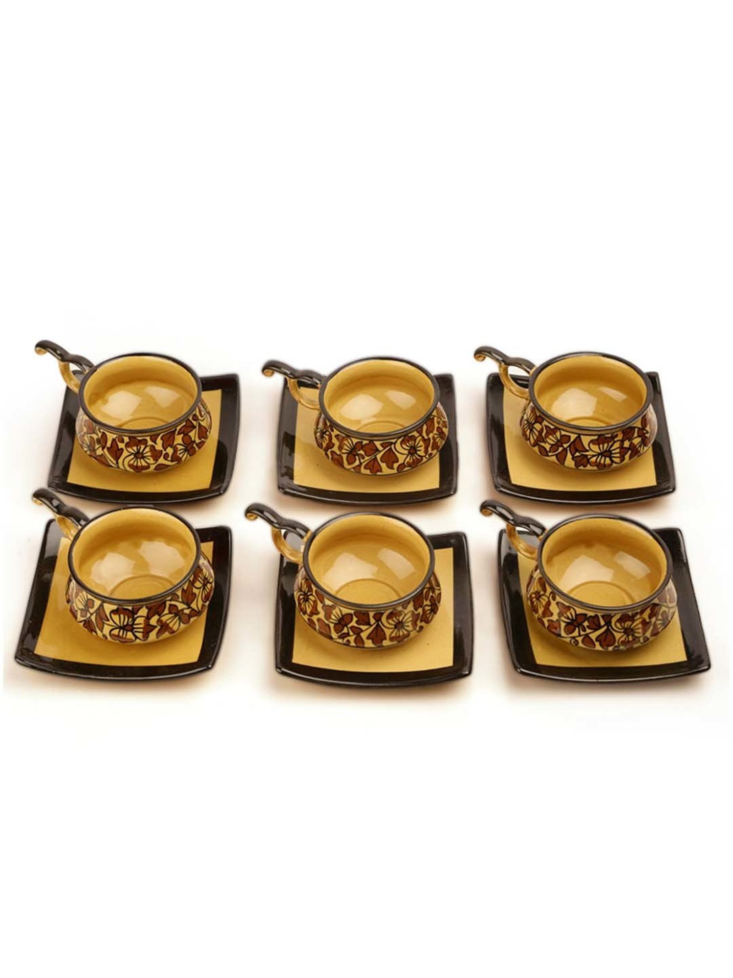 ExclusiveLane Studio Pottery Ceramic Cup & Saucer Set Of 6 In Brown
