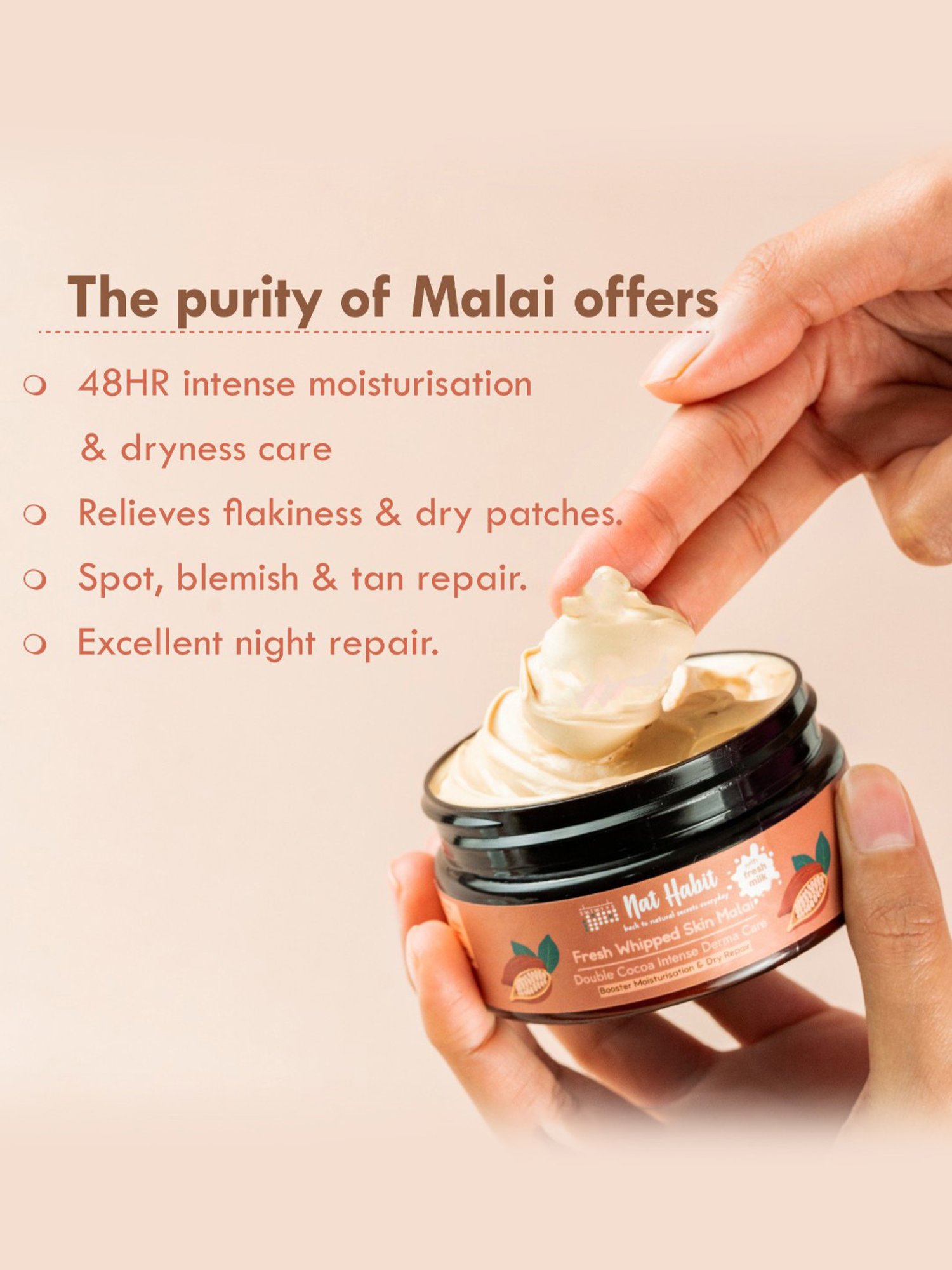 Nat Habit Double Cocoa Intense Derma Care Fresh Whipped Skin Malai - 120 ml