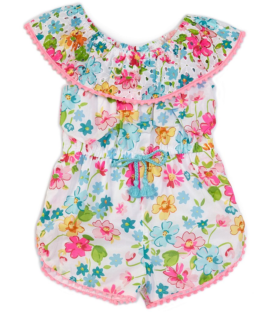 Rare Editions Little Girls 4-6X Printed Chiffon Jumpsuit & Denim Vest Set