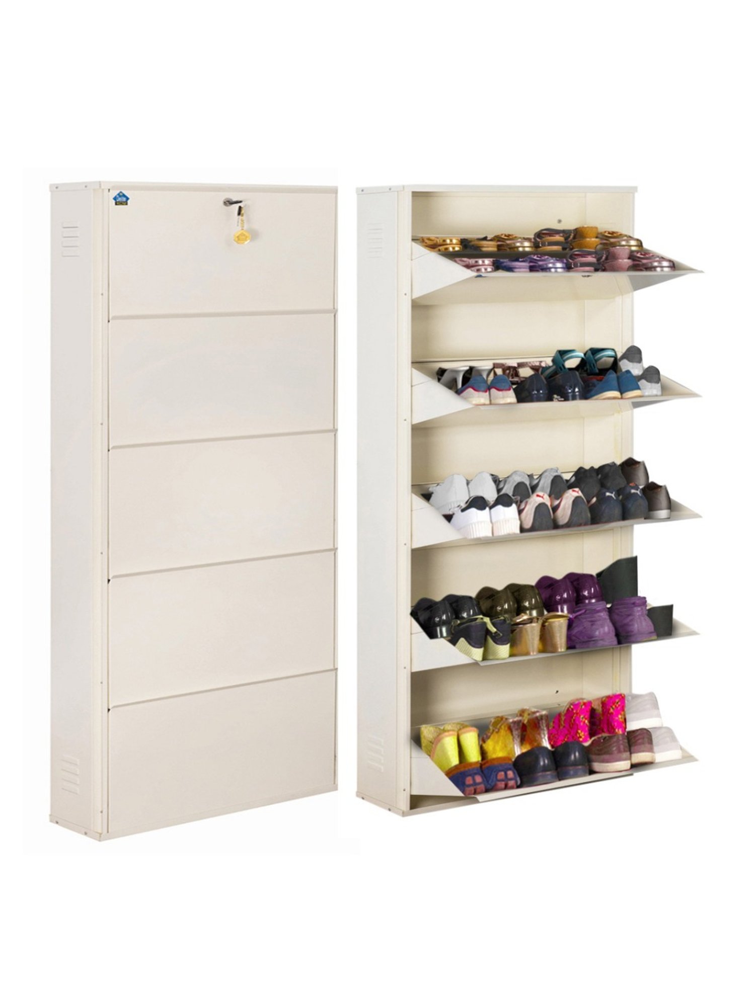 Delite Kom Metal Shoe Rack - 24" 3 Shelf, Ivory Green, PowderCoat, Wall Mount, DIY