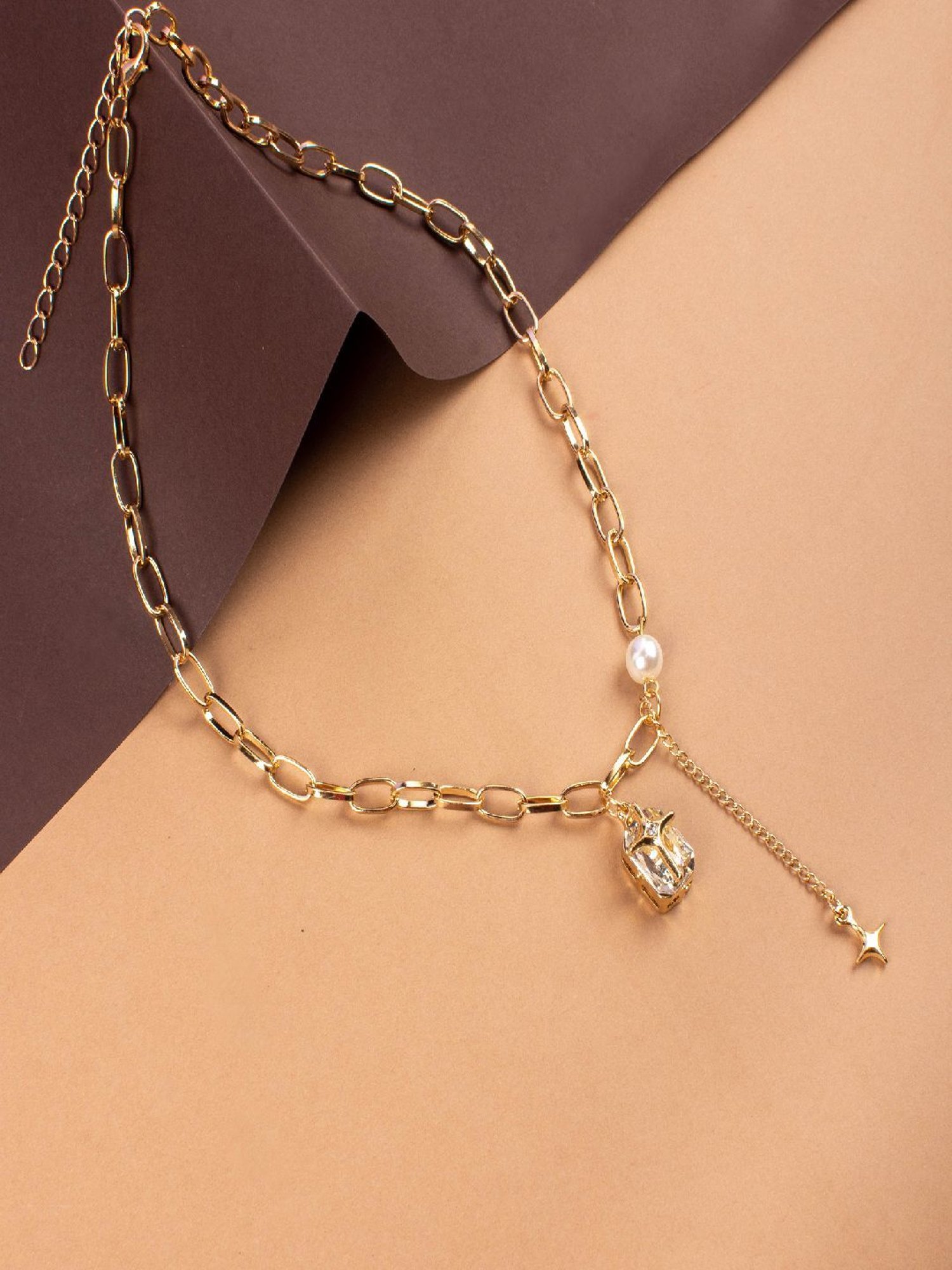 Jewelz Chain Necklace With Beautiful Stone Pendant for Girls & Women