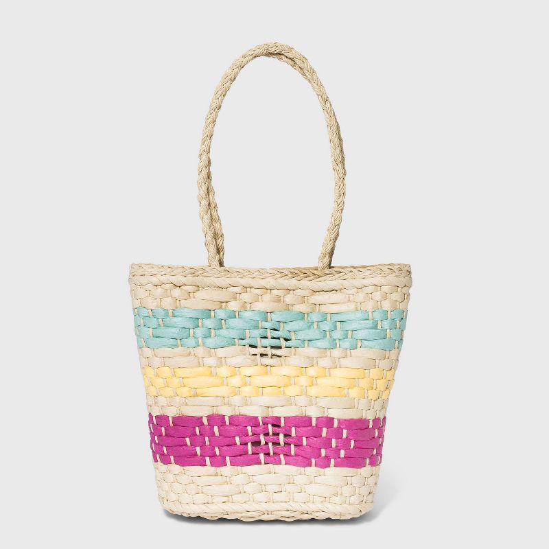 Girls' Striped Straw Tote Handbag - art class™ Cream