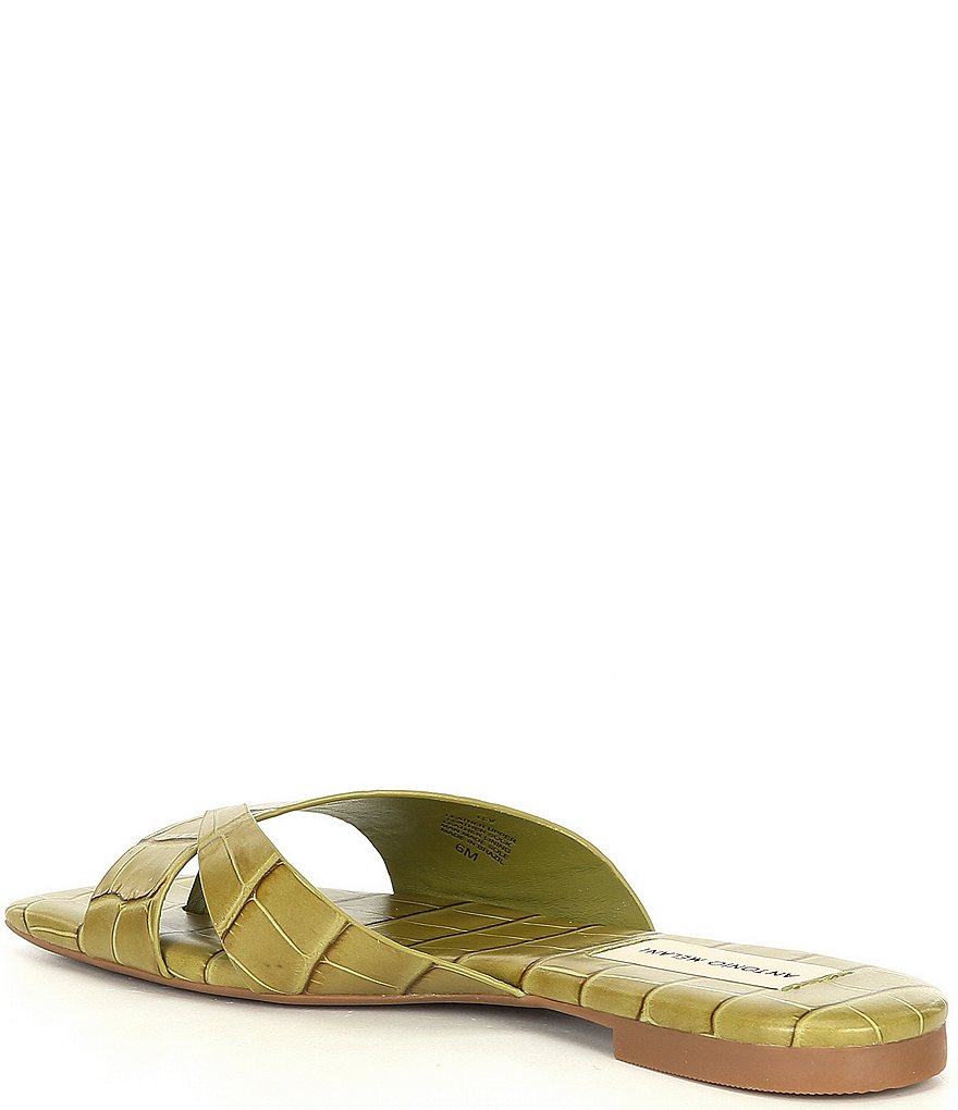 Antonio Melani Lev Croco Printed Leather Thong Square Toe Flat Sandals