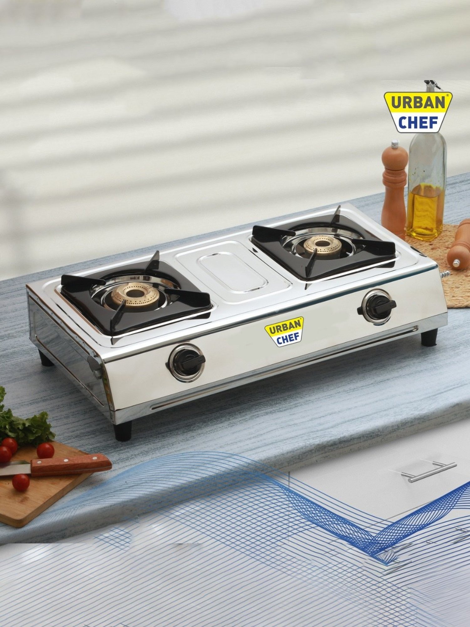 Urban Chef Gas Stove with 2 Burners ( Silver/Black )