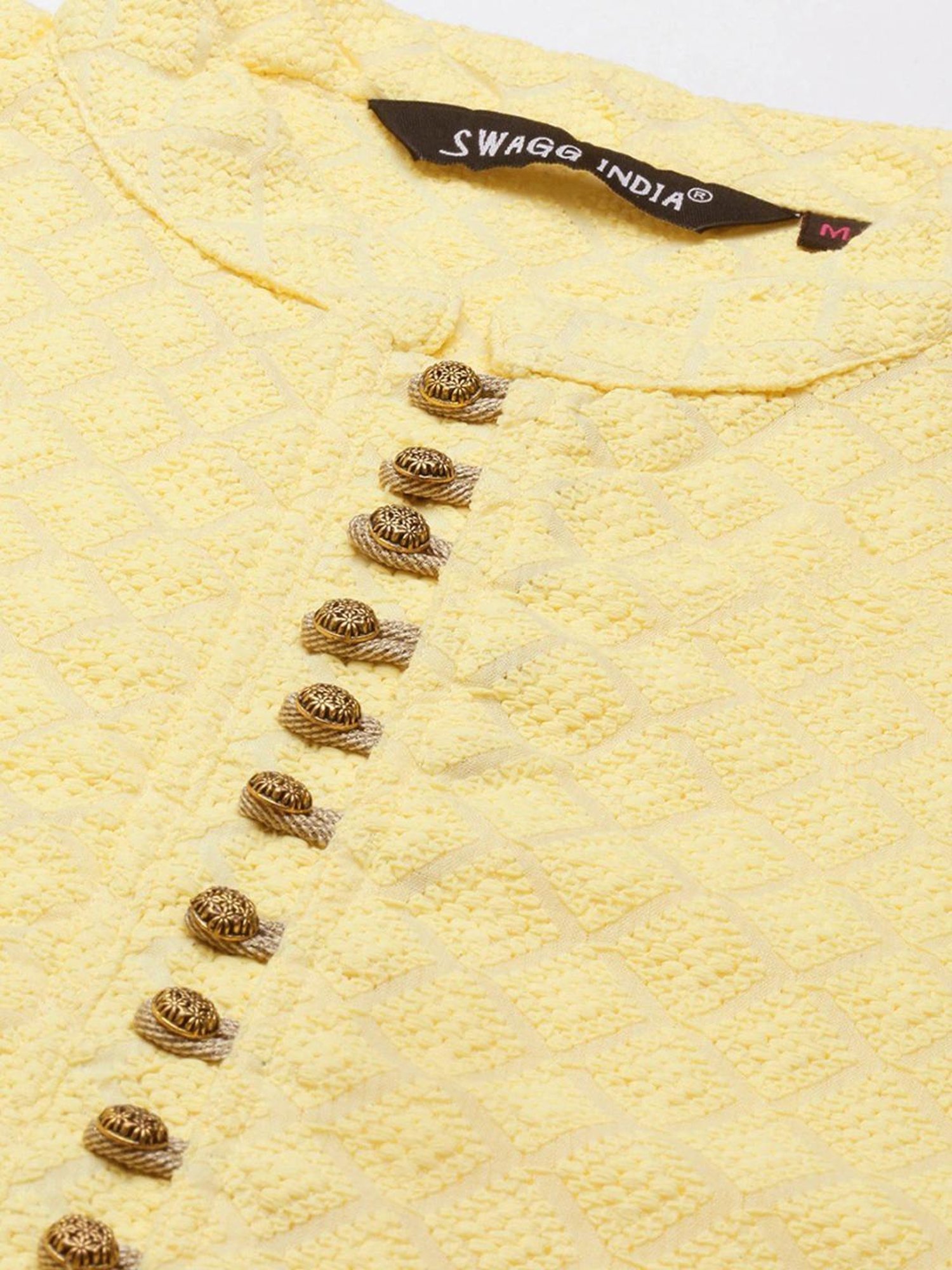 SWAGG INDIA Yellow Cotton Regular Fit Embroidered Kurta