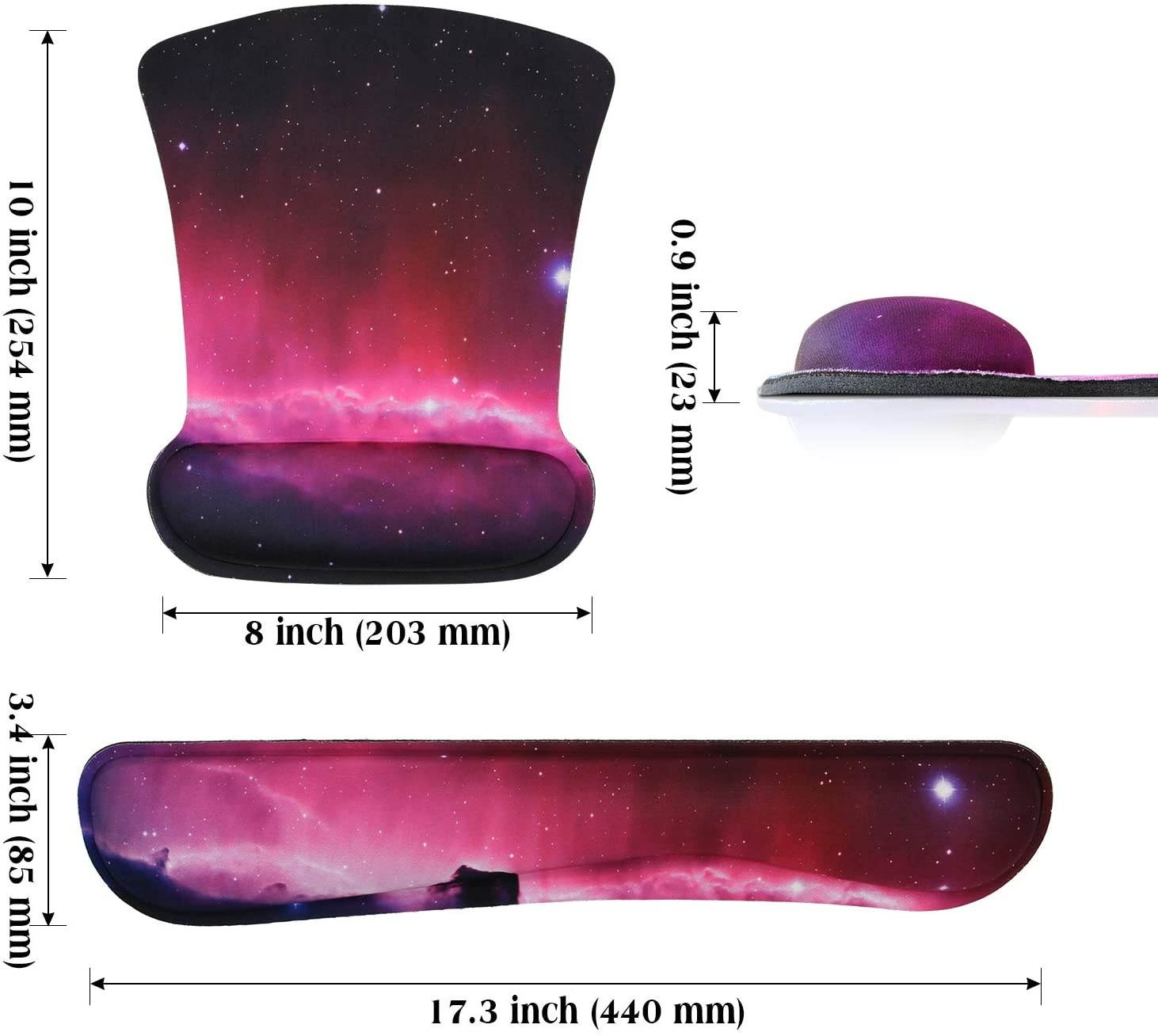 Meffort Inc Mouse Pad Wrist Support & Gaming Keyboard Wrist Pad Combo Set &ndash; Durable Ergonomic Anti Slip Non-Slip Square Base Rest Support - Galaxy Stars