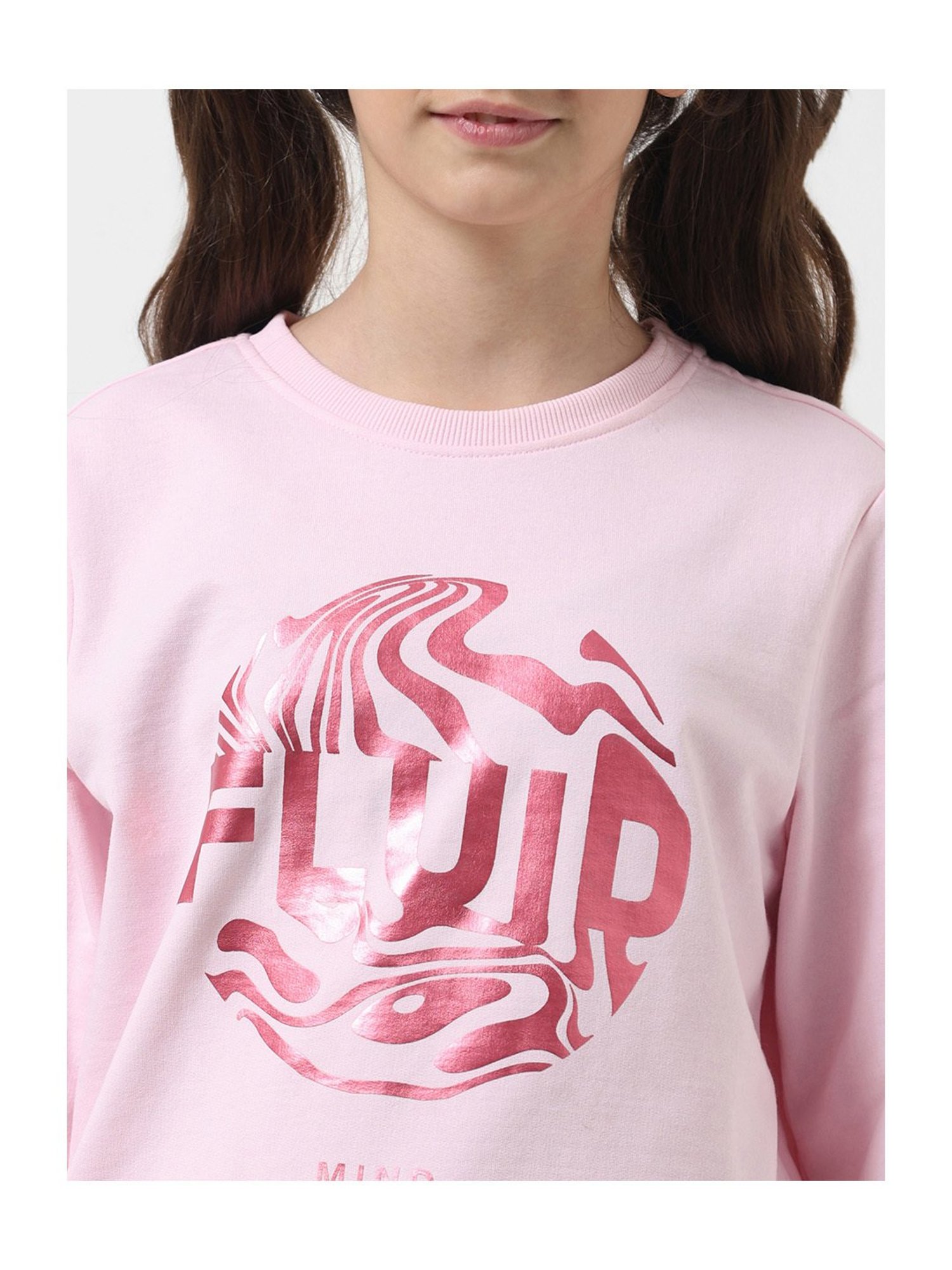 VERO MODA GIRL Pink Printed Full Sleeves Sweatshirt