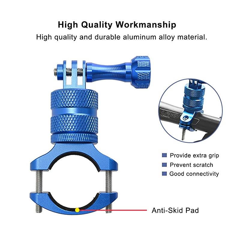 Aluminium 360 Rotation Mountain Bike Handlebar Mount HolderCamera Motocross Grip Bar Stand Tube Clip for GoPro Hero 9 8 7 6 5 4 3+ Campark AKASO DJI OSMO XiaoYi and Most Action CameraBlue