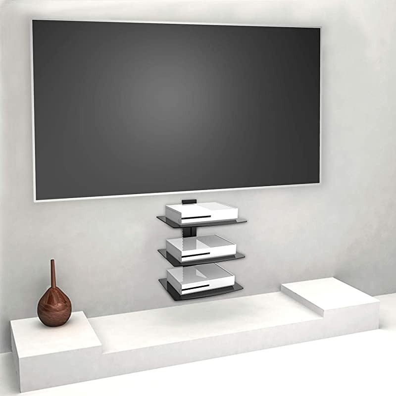 CS303B Floating Wall Mounted Shelf with Strengthened Tempered Glasses for DVD Players,Cable Boxes, Games Consoles, TV Accessories, 3 Shelf, Black