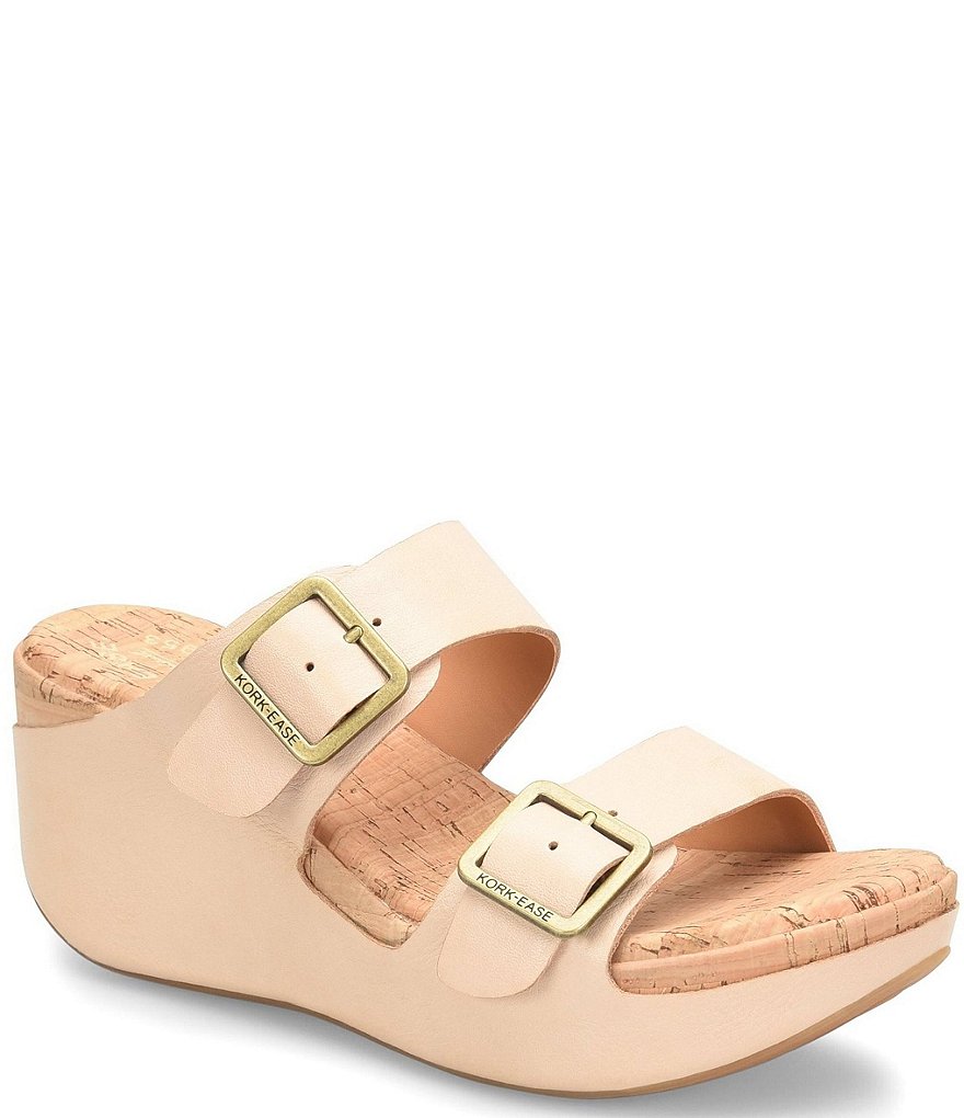 Kork-Ease Grace Leather Buckle Strap Platform Wedge Slide Sandals