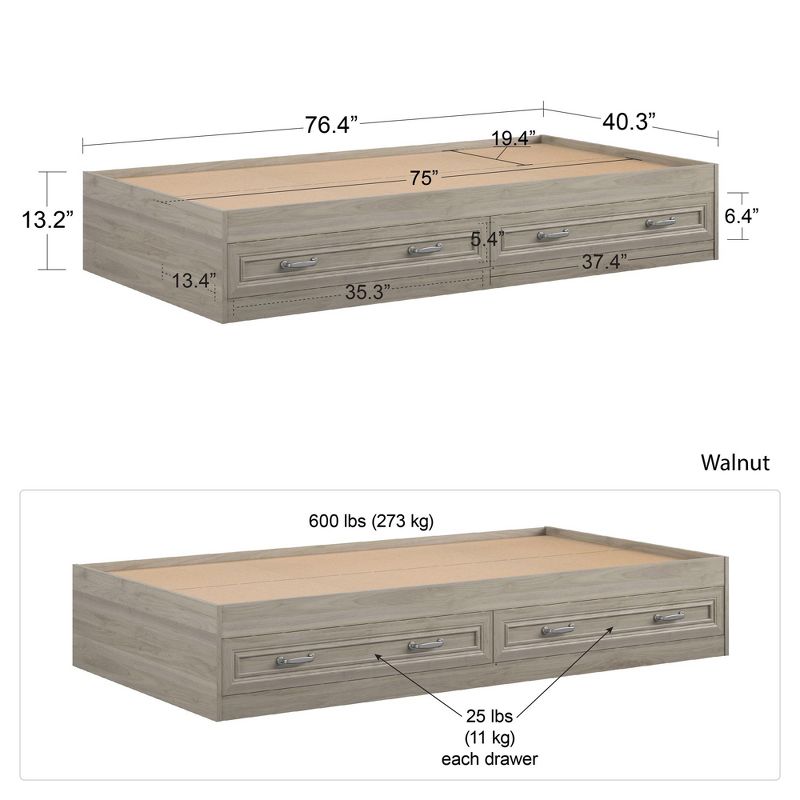 Sierra Ridge Levi Twin Bed with Storage, Light Walnut