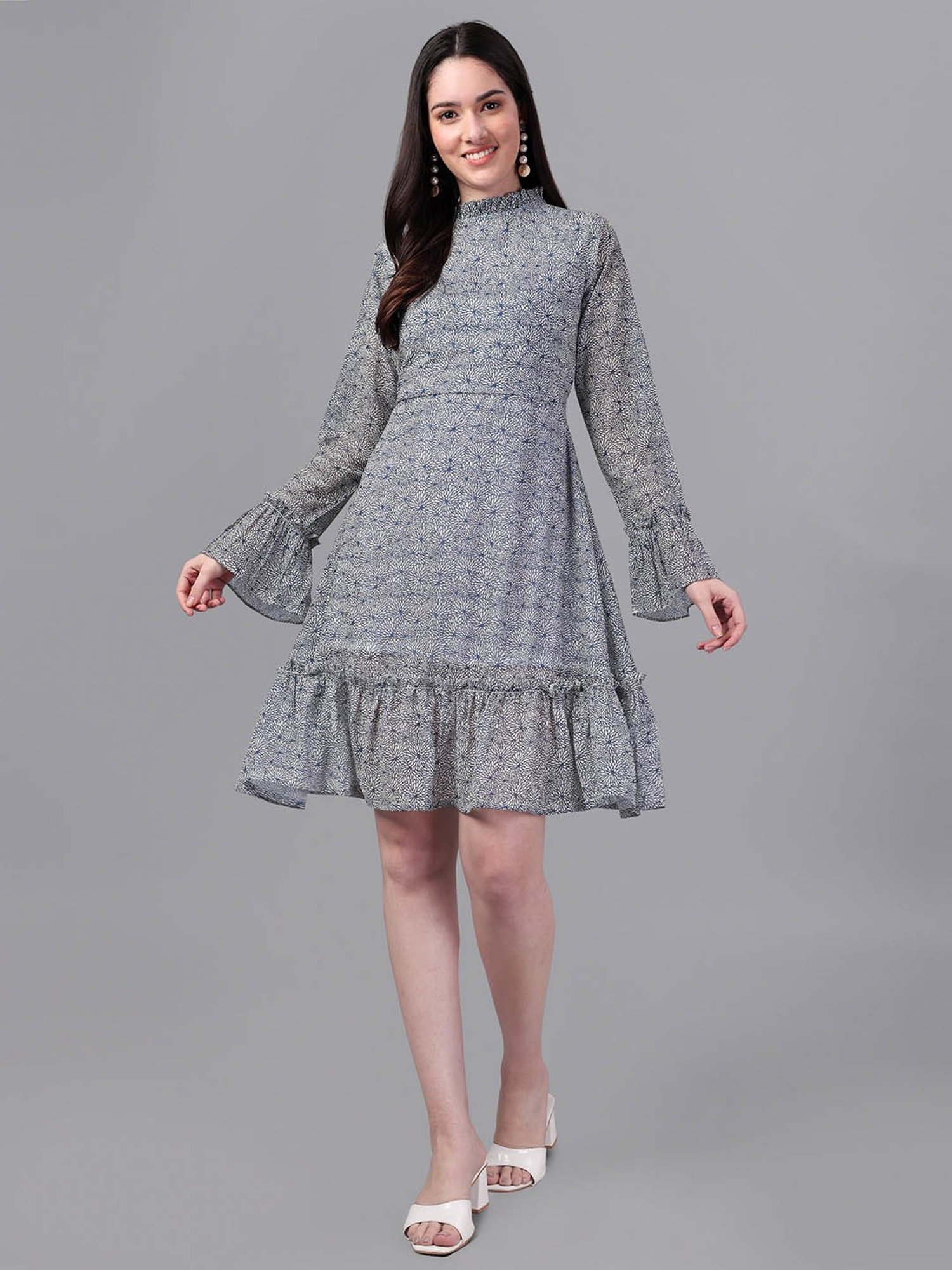 MASAKALI.CO Grey Printed A Line Dress