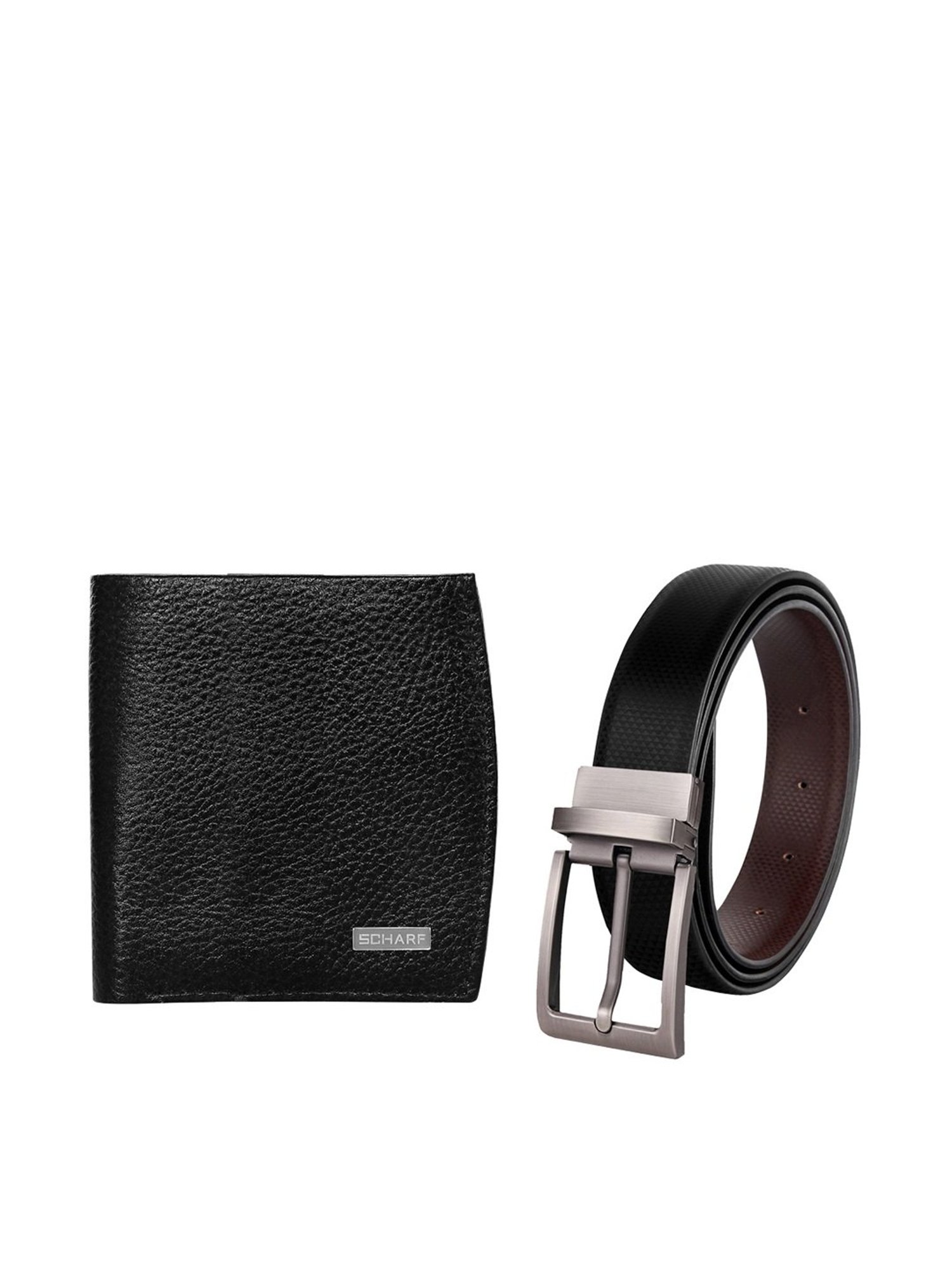 SCHARF Black Leather Set of Waist Belt and Wallet for Men