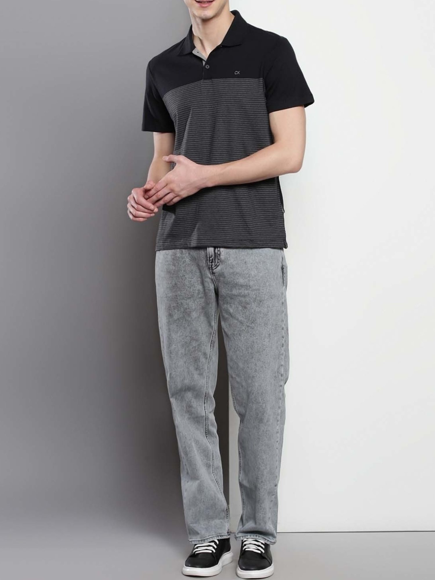 Calvin Klein Black Beauty Cotton Regular Fit Striped Polo T-Shirt