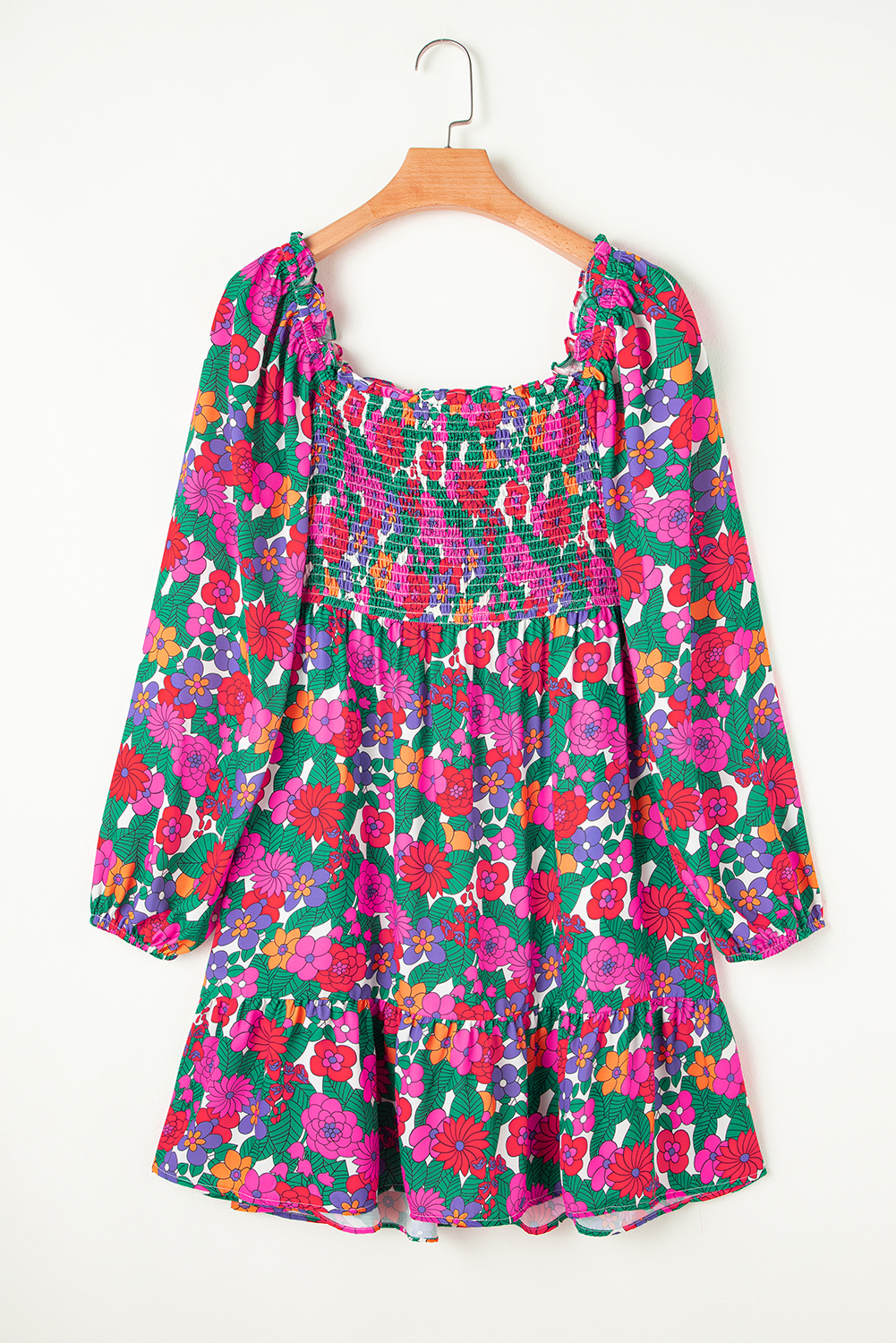 Black Leopard Patchwork Split Neck Ruffle Plus Size Dress