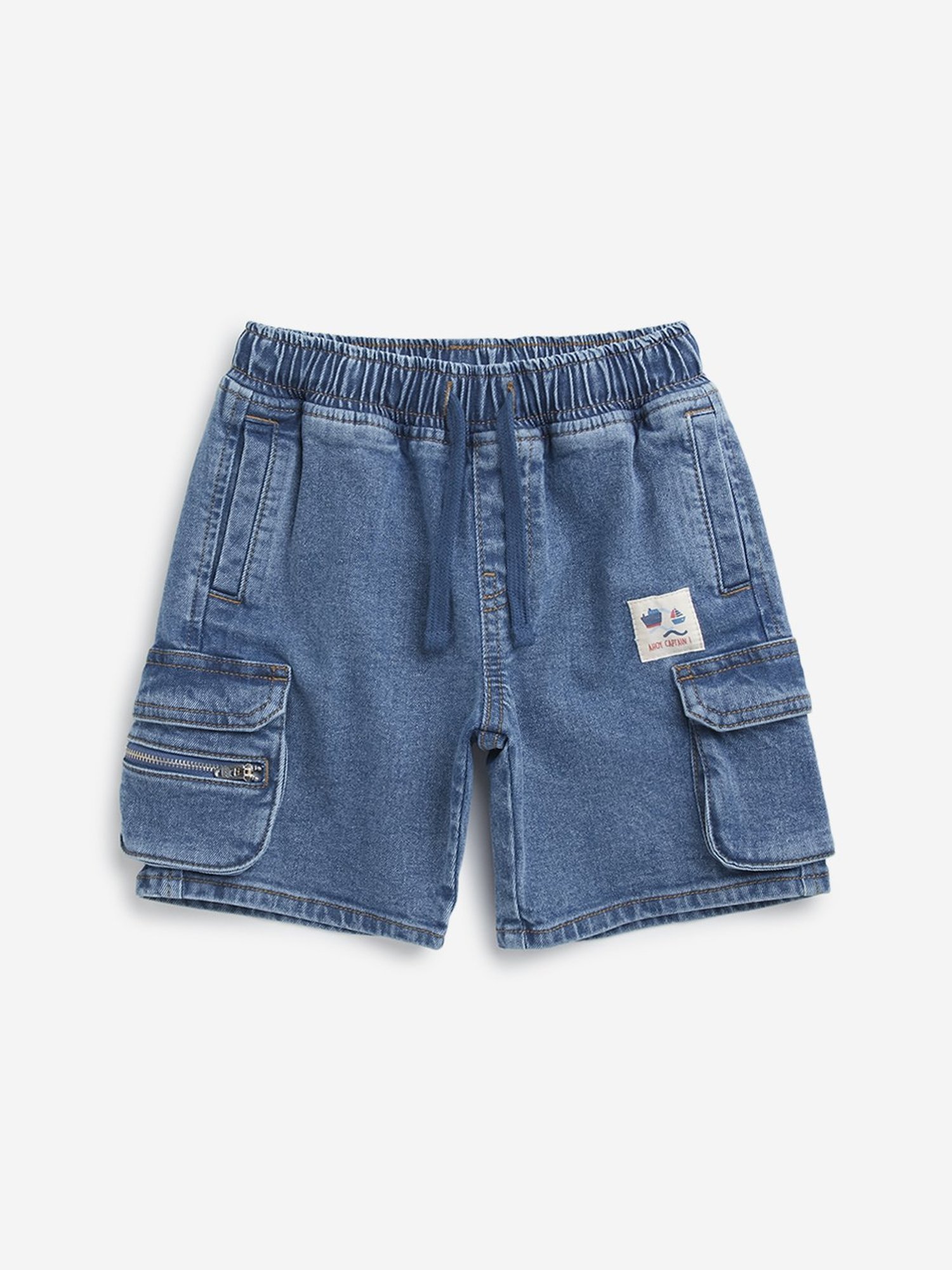 HOP Kids by Westside Blue Cargo-Style High-Rise Denim Shorts