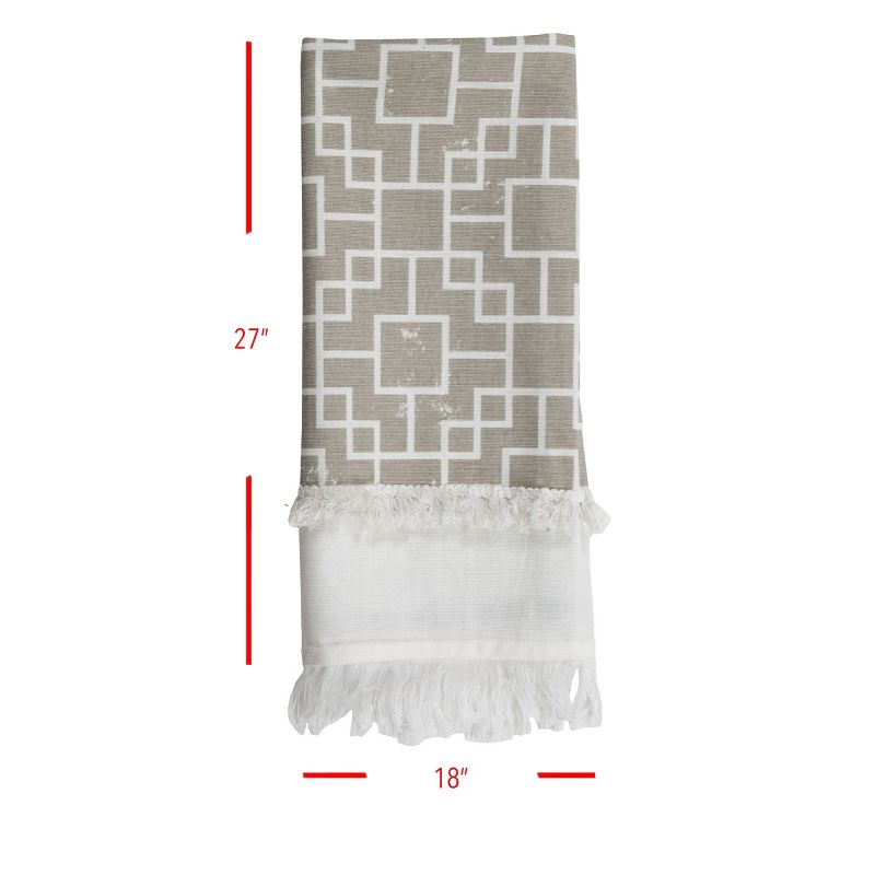 Trellis Pattern 27 x 18 Inch Woven Kitchen Tea Towel with Hand Sewn Fringe - Foreside Home & Garden