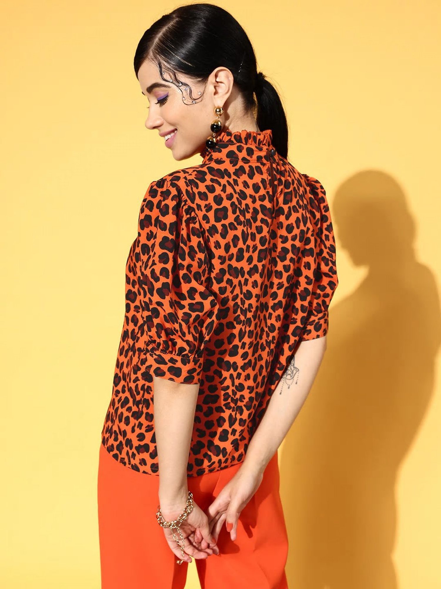 Melon by PlusS Orange Animal Printed Round Neck Top