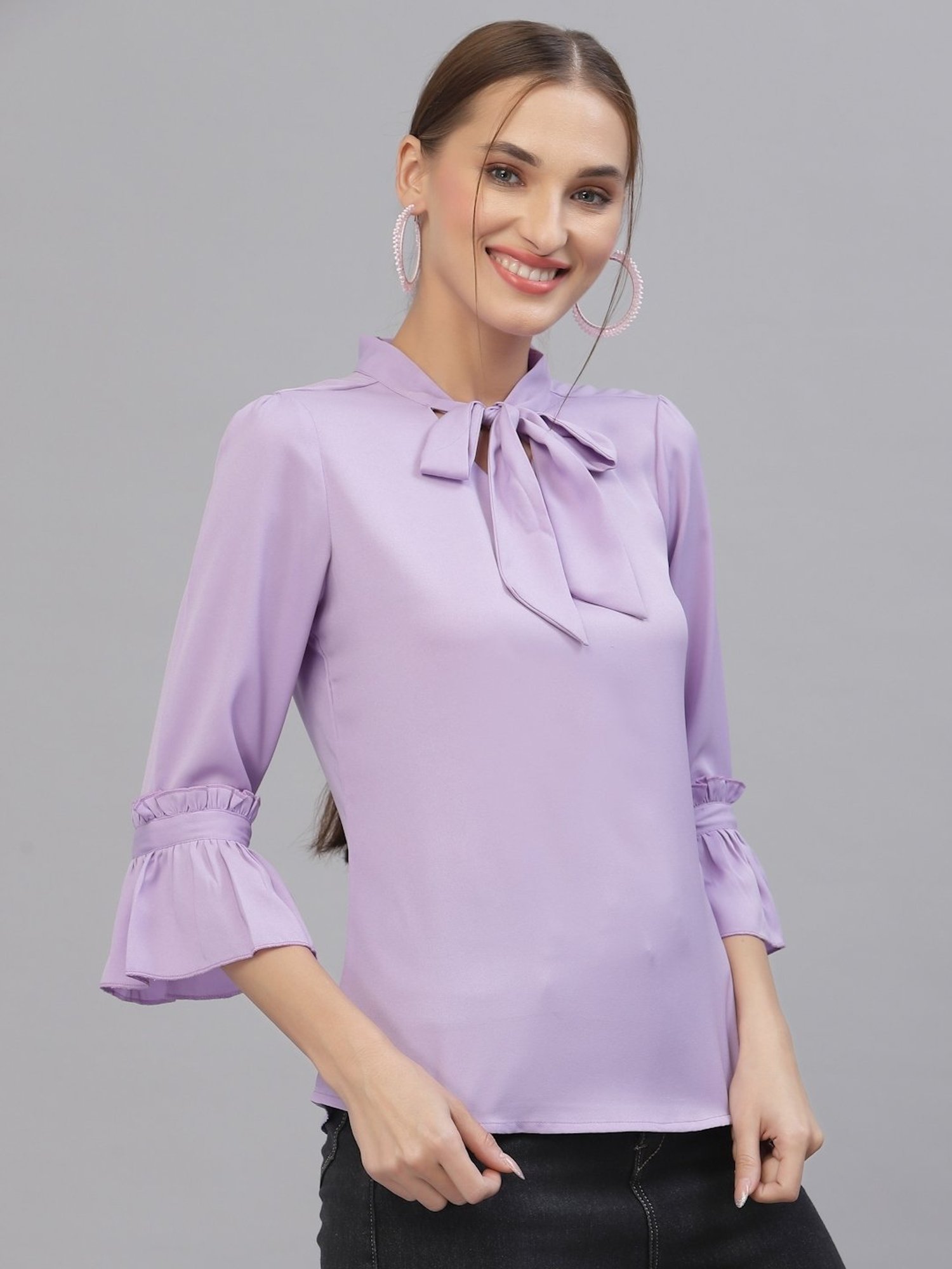 Style Quotient Women Solid Lilac Polymoss Regular smart casual Top