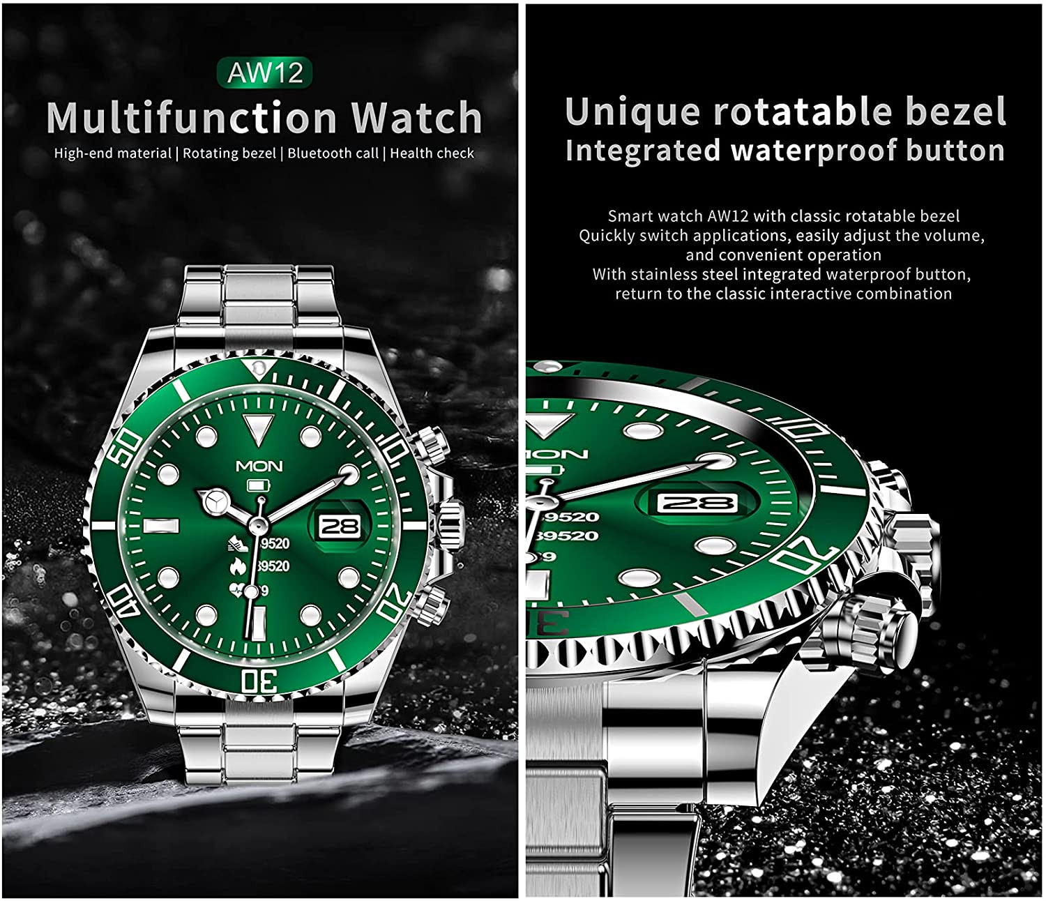 Men's Stainless Steel 1.28" Touchscreen Smartwatch for Android iOS, Fashion Mechanical Smart Watch, Bluetooth Calls with Heart Rate/Sleep Monitor Fitness Tracker, Ip68 Waterproof