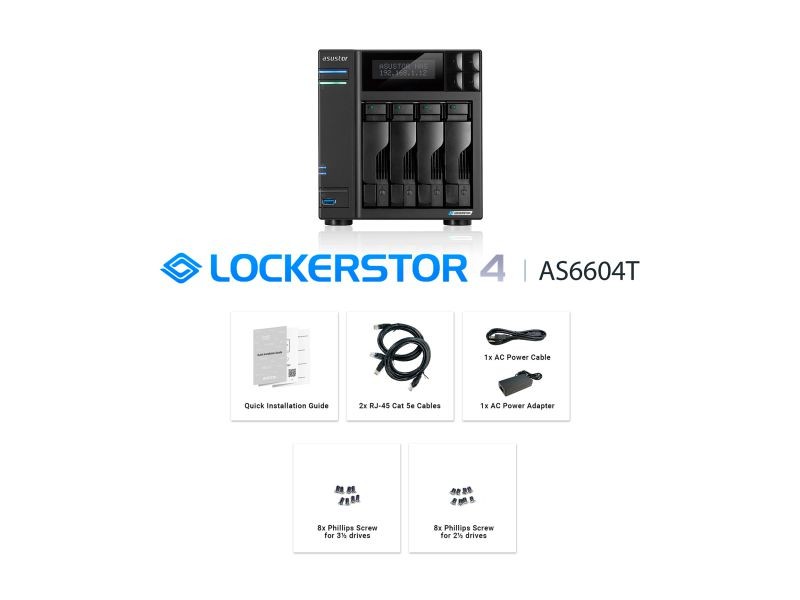 Asustor AS6604T 4Bay NAS Intel Gemini Lake -Refresh Quad-Core 4GB DDR4 SODIMM M.2 Slots Network Attached Storage