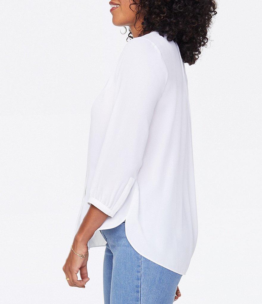 NYDJ Split Round Neck 3/4 Sleeve Pintuck Button Front Blouse