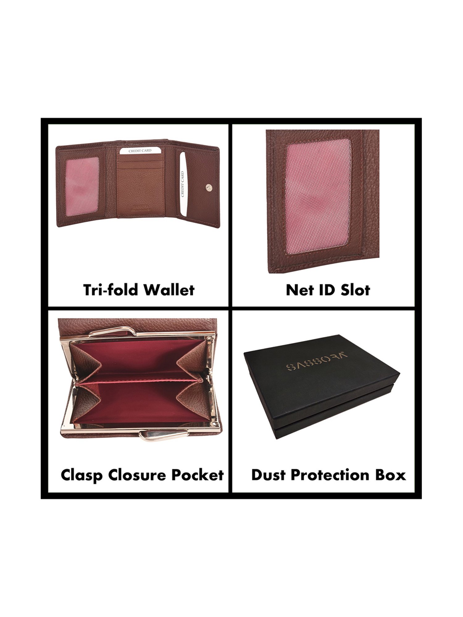 SASSORA Brown Textured Rfid Tri-Fold Wallet for Women