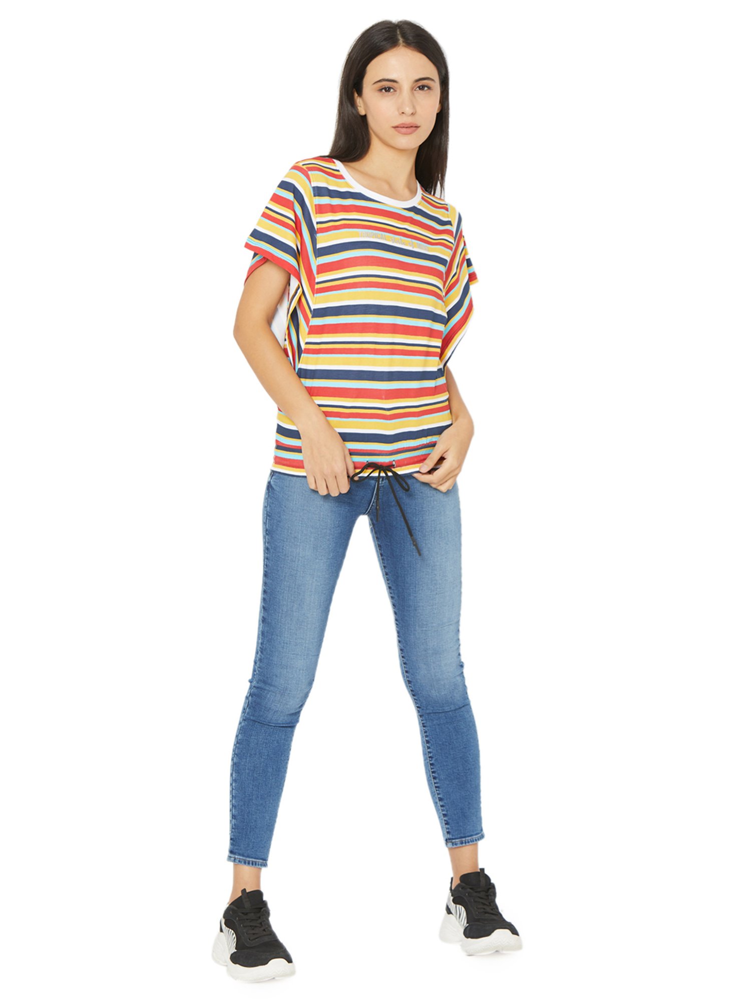 Spykar Yellow & Blue Striped Top