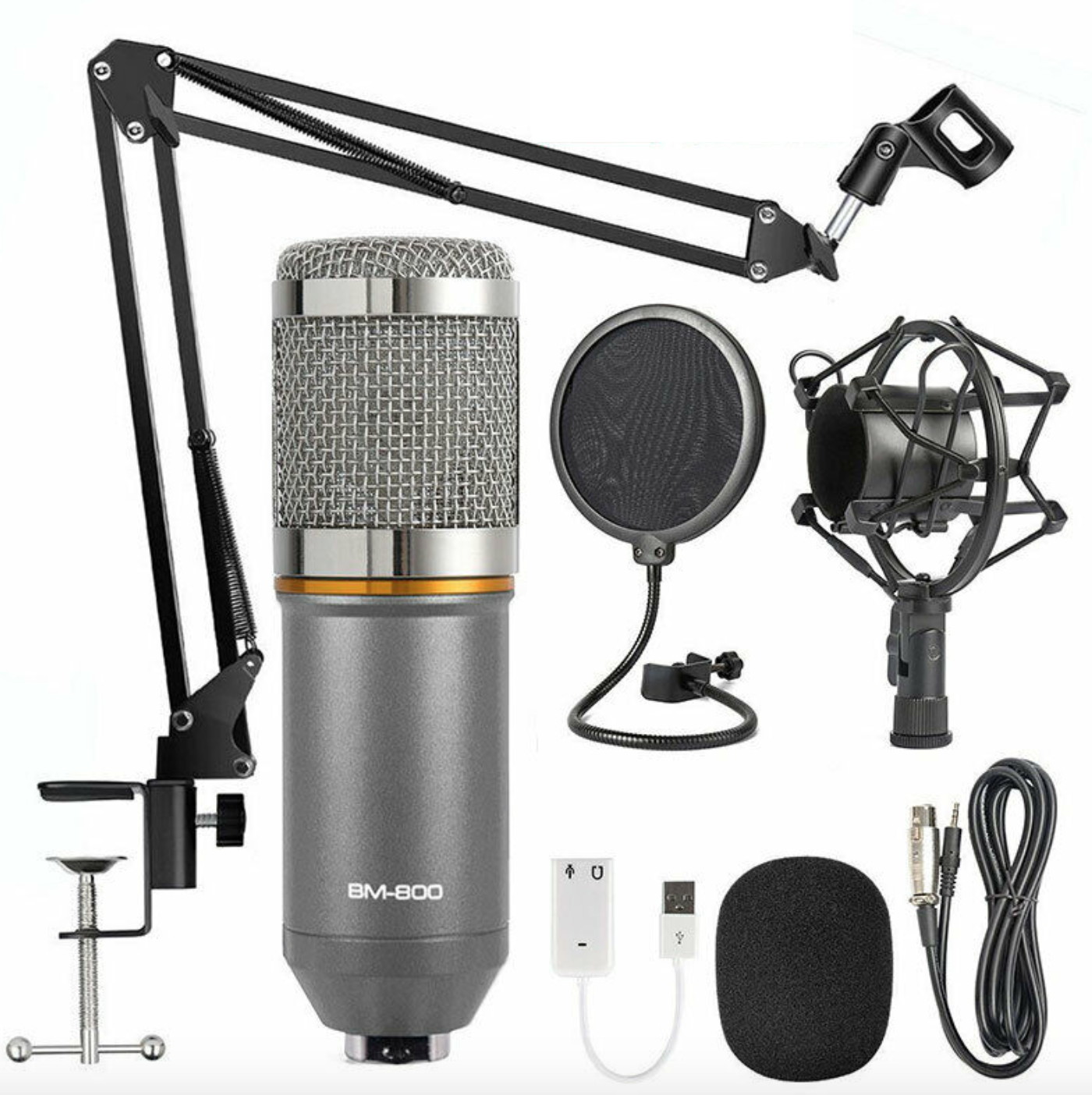 gold--BM800 Professional Suspension Microphone Kit Studio Live Stream Broadcasting Recording Condenser Microphone Set