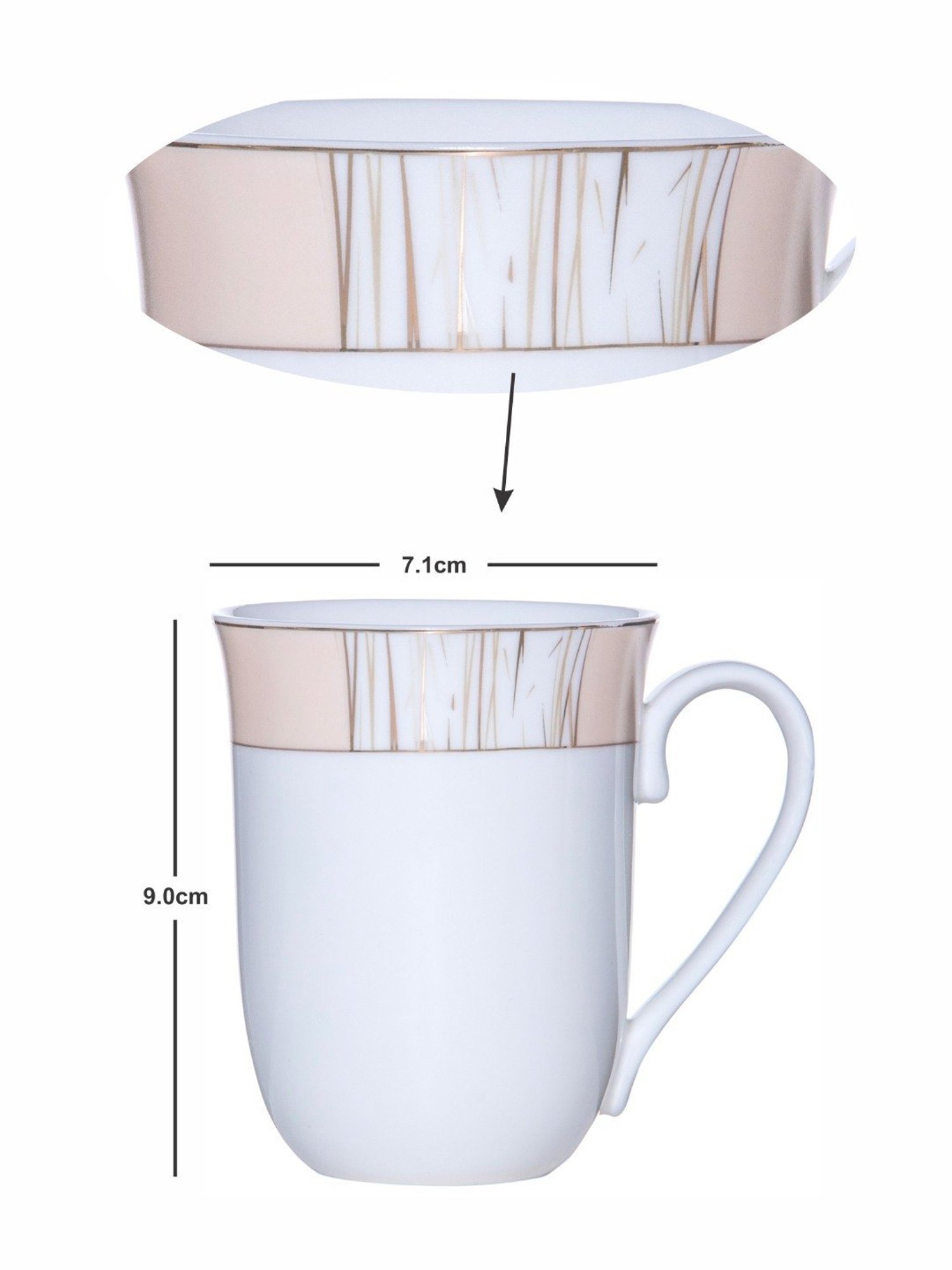 White Gold White Porcelain Coffee Mug - Set of 6