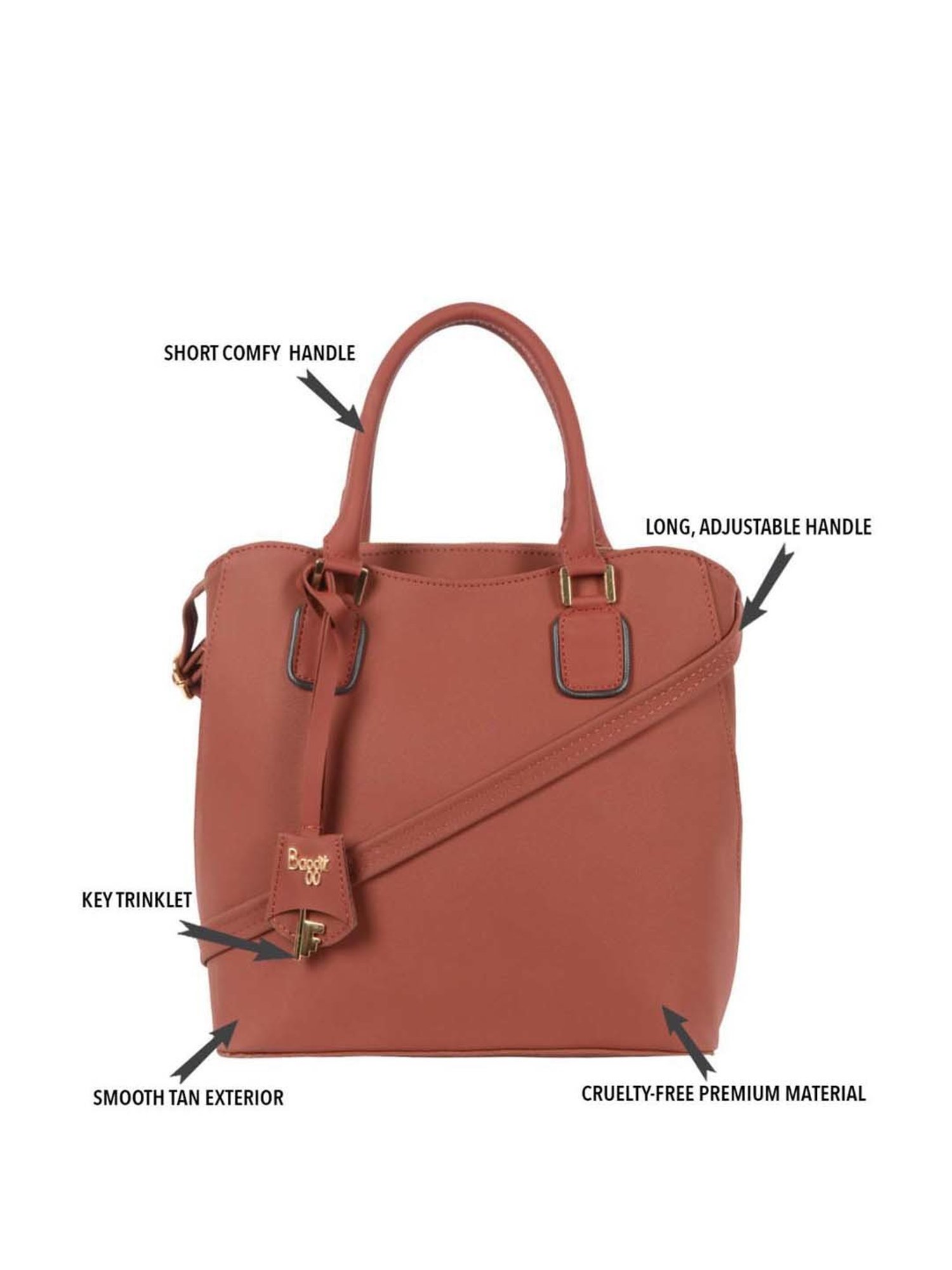 Baggit Tan Solid Medium Handbag