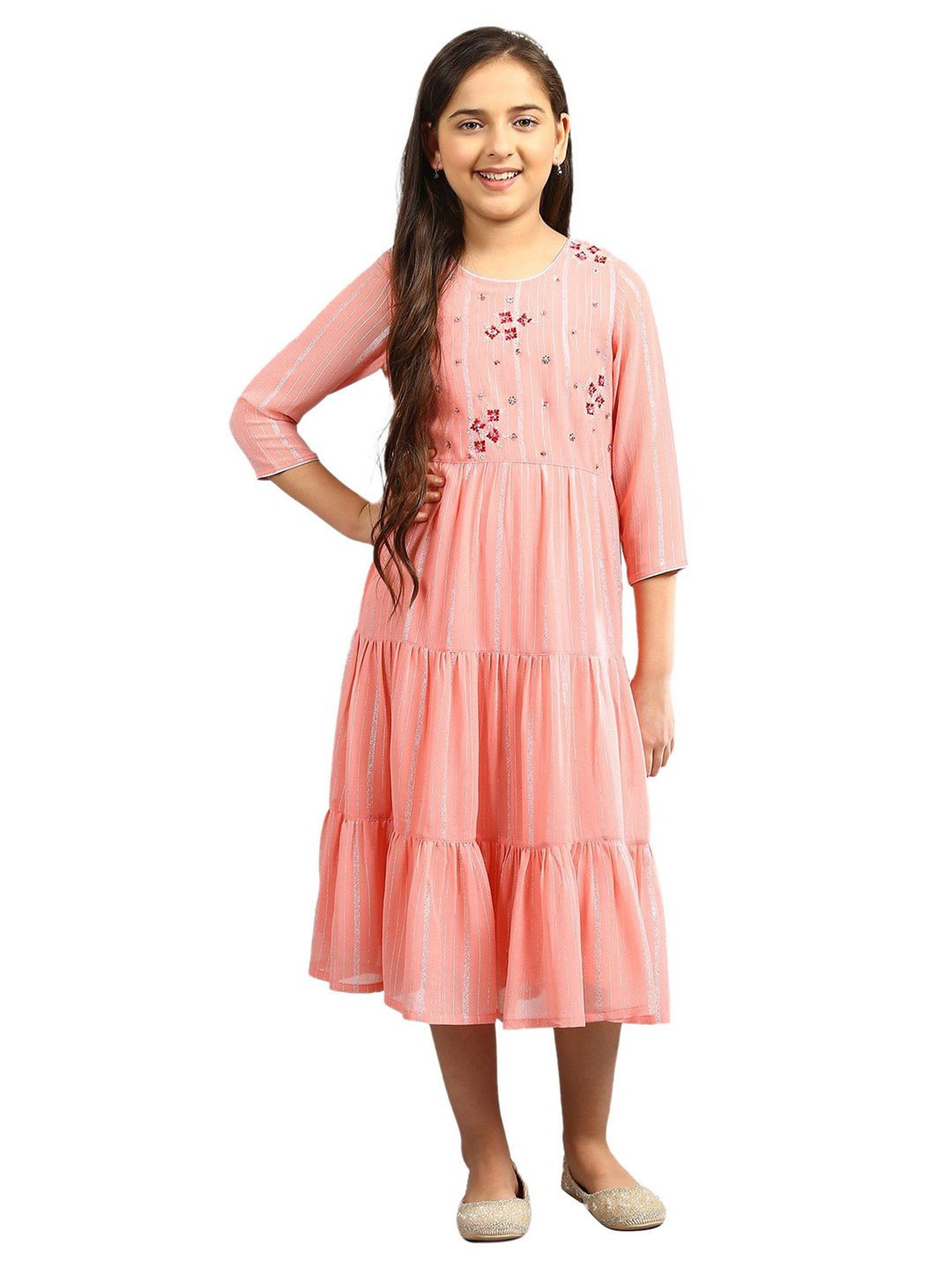 Aurelia Kids Pink Embroidered Dress