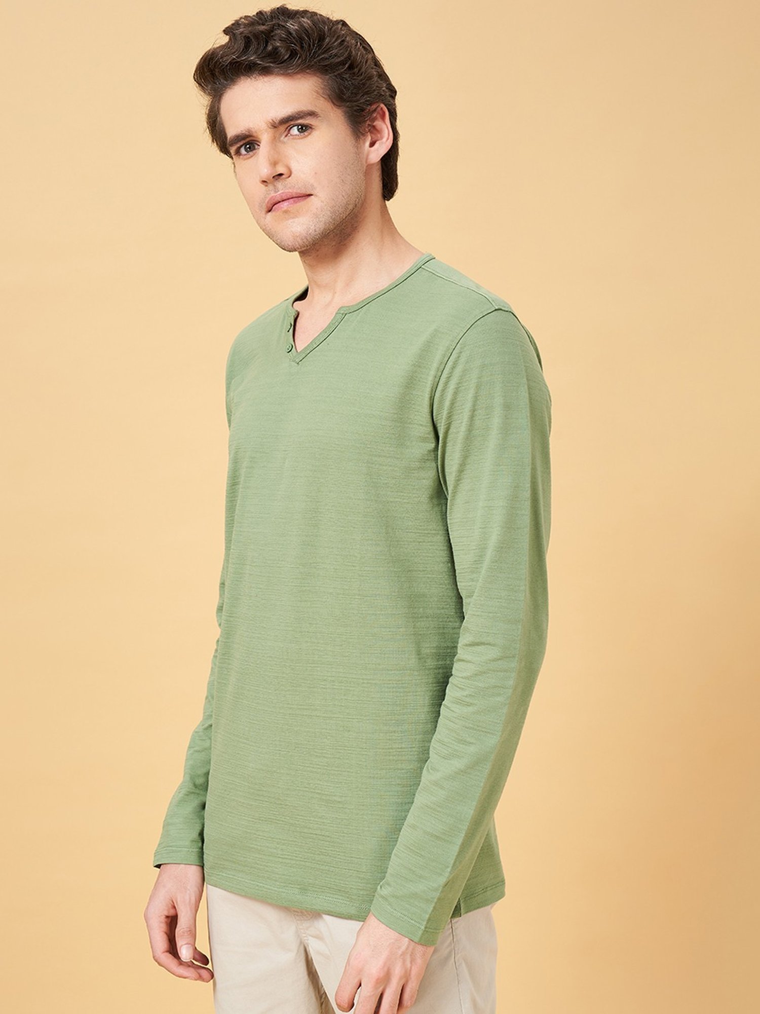 Urban Ranger by Pantaloons Aspen Green Slim Fit Henley T-Shirt