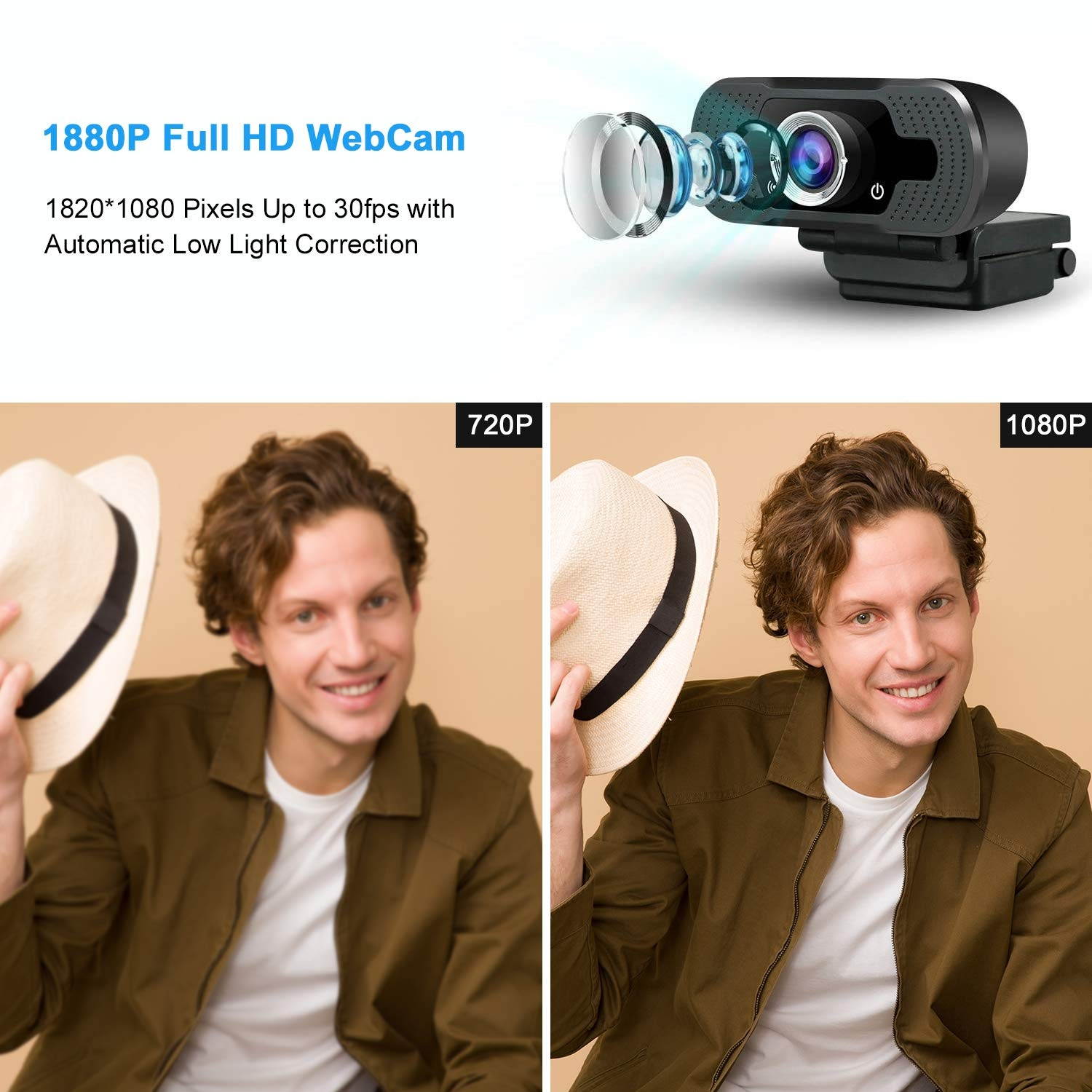 Webcam with Microphone HD Webcam 1080P with Privacy Shutter and Tripod Stand Pro Streaming Web Camera USB Computer Camera PC Mac Laptop Desktop Video Calling Conferencing Recording