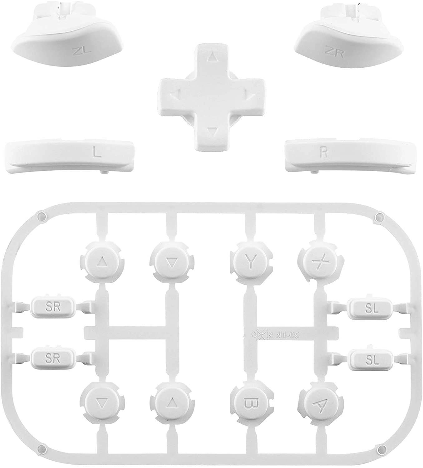 Soft Touch White D-pad ABXY Keys SR SL L R ZR ZL Trigger Buttons Springs, Replacement Full Set Buttons Fix Kits for Nintendo Switch Joycon (D-pad ONLY Fits for eXtremeRate Joycon D-pad Shell)